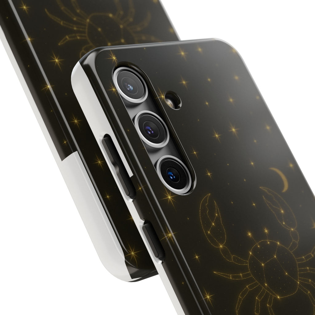 Cancer Zodiac Tough Phone Case — Gold Constellation Crab with Crescent Moon