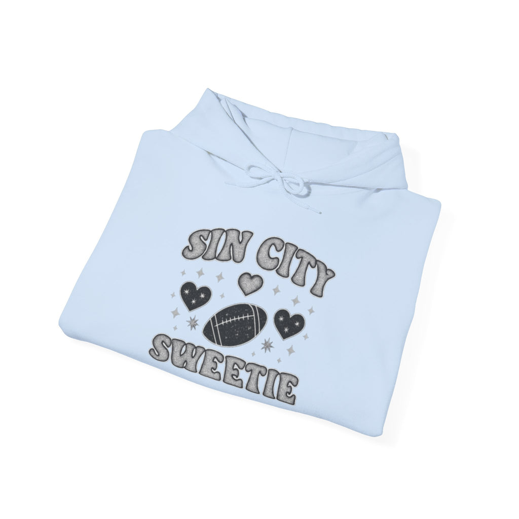 Sin City Sweetie Hoodie — Retro Heart & Football Graphic Pullover