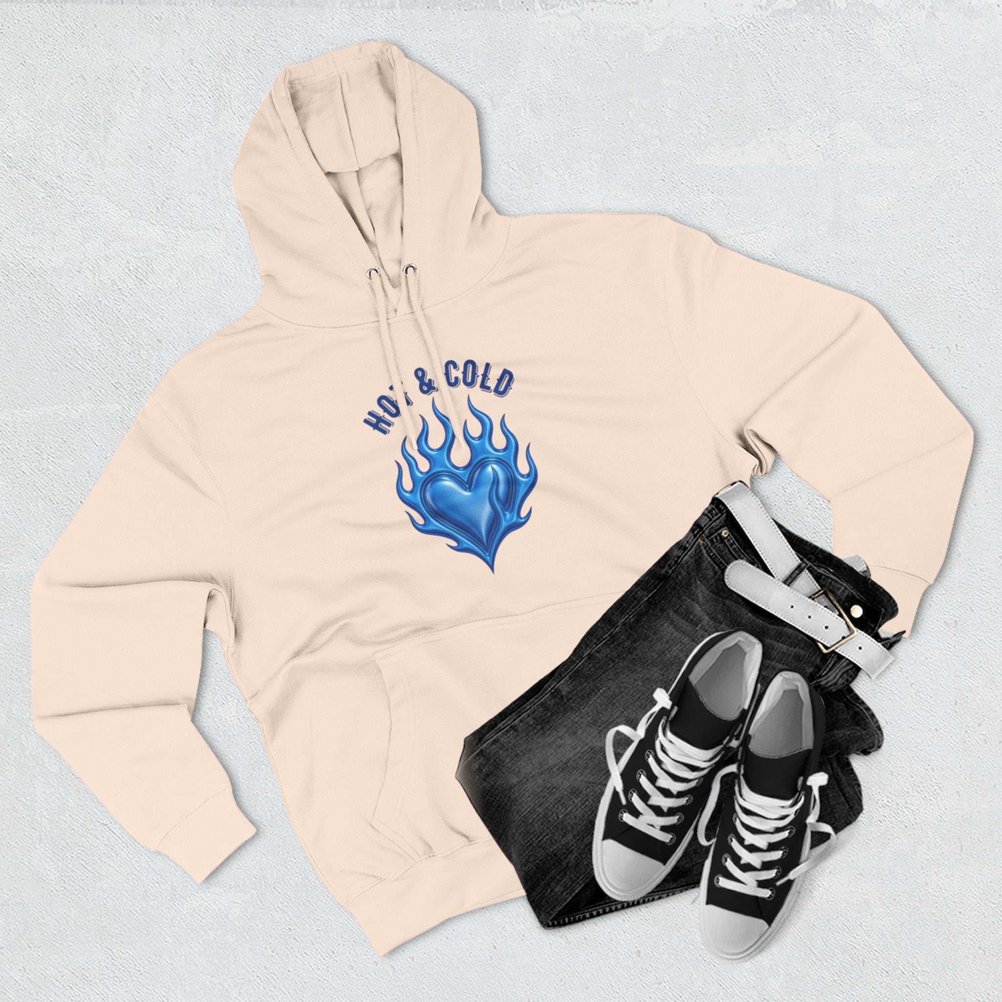 Hot & Cold Blue Flame Hoodie — Graphic Fleece Pullover