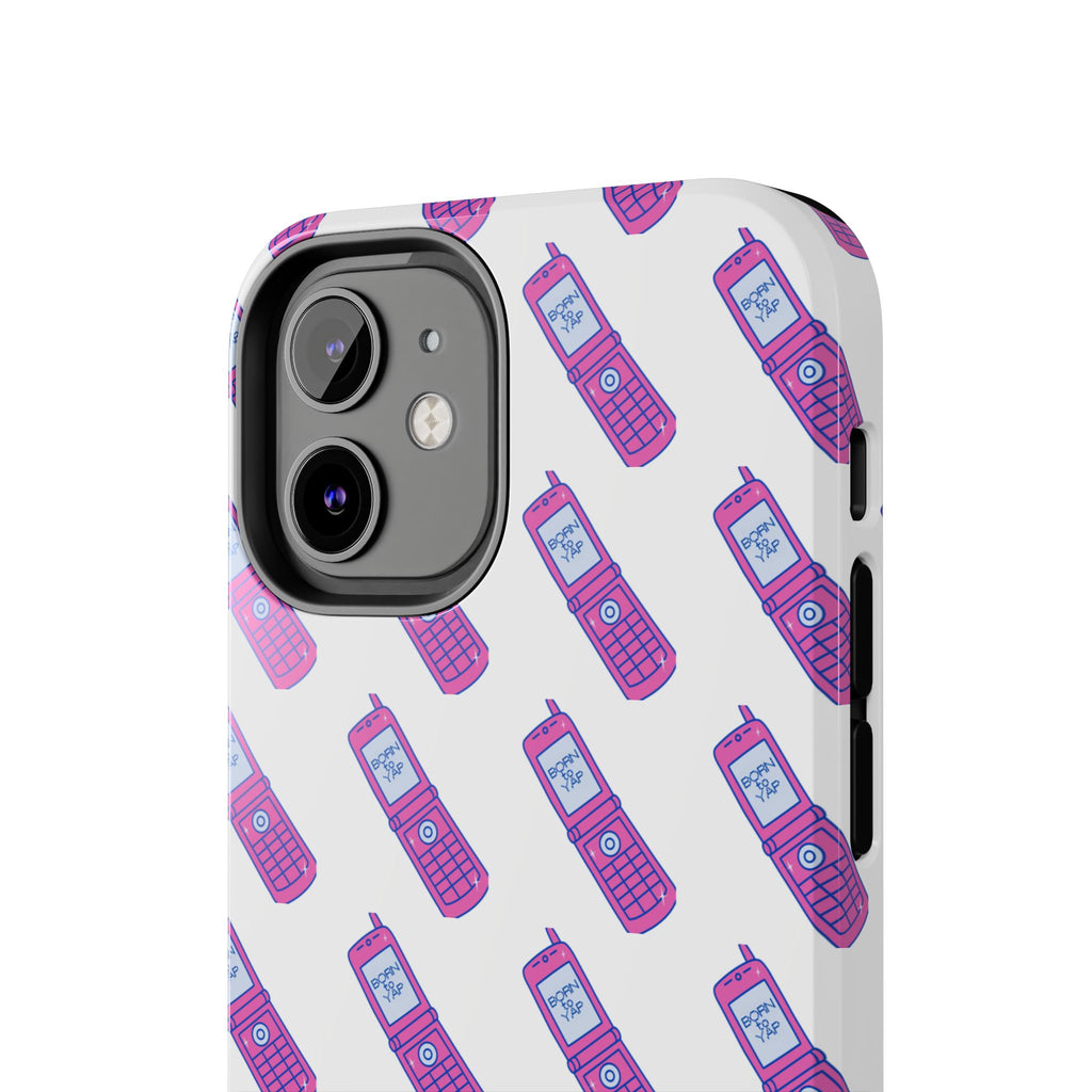 Retro Purple Born to Yap Flip Phone Phone Case | 90s Pattern, Cute Tech Design