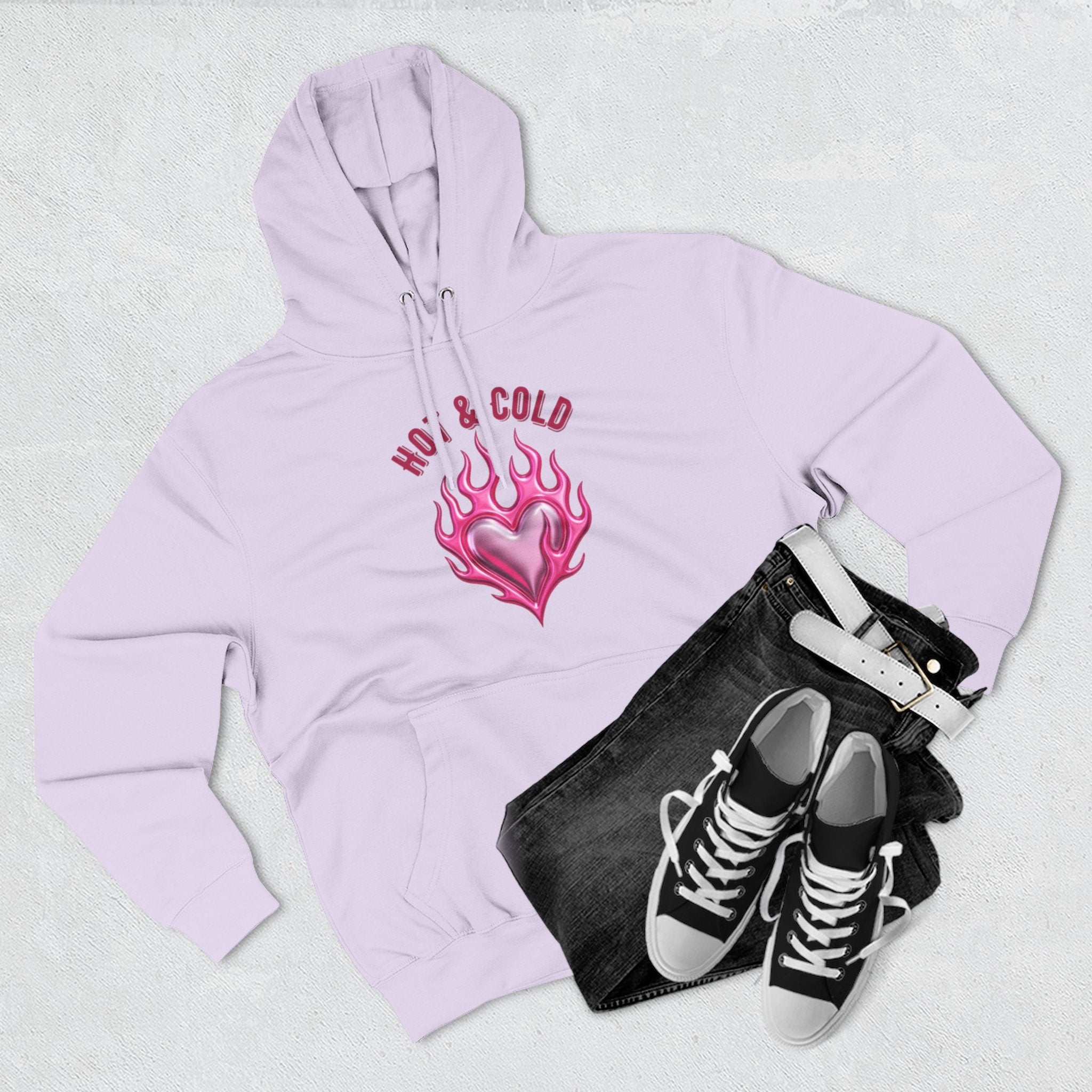 Hot & Cold Pink Flame Hoodie — Graphic Fleece Pullover