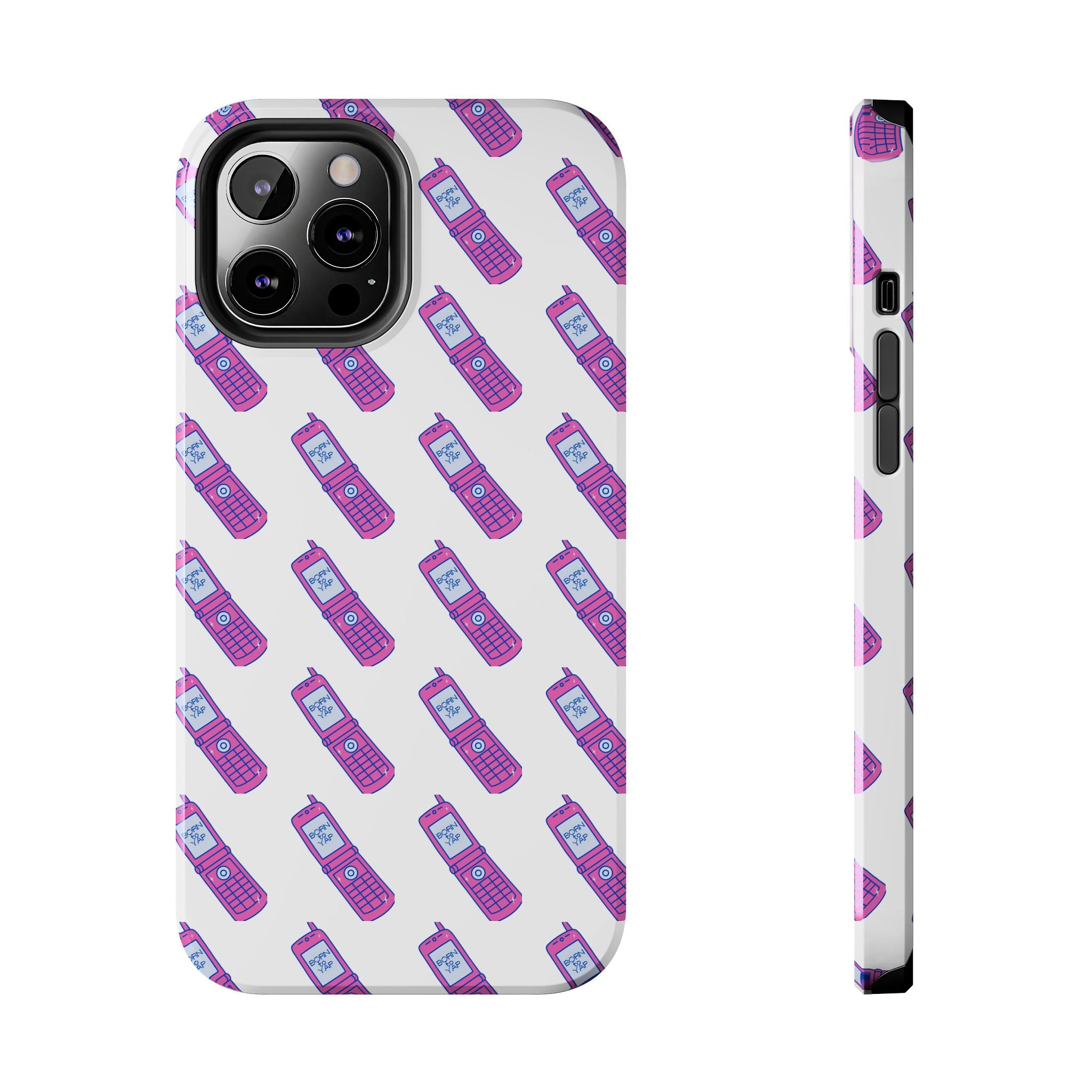 Retro Purple Born to Yap Flip Phone Phone Case | 90s Pattern, Cute Tech Design