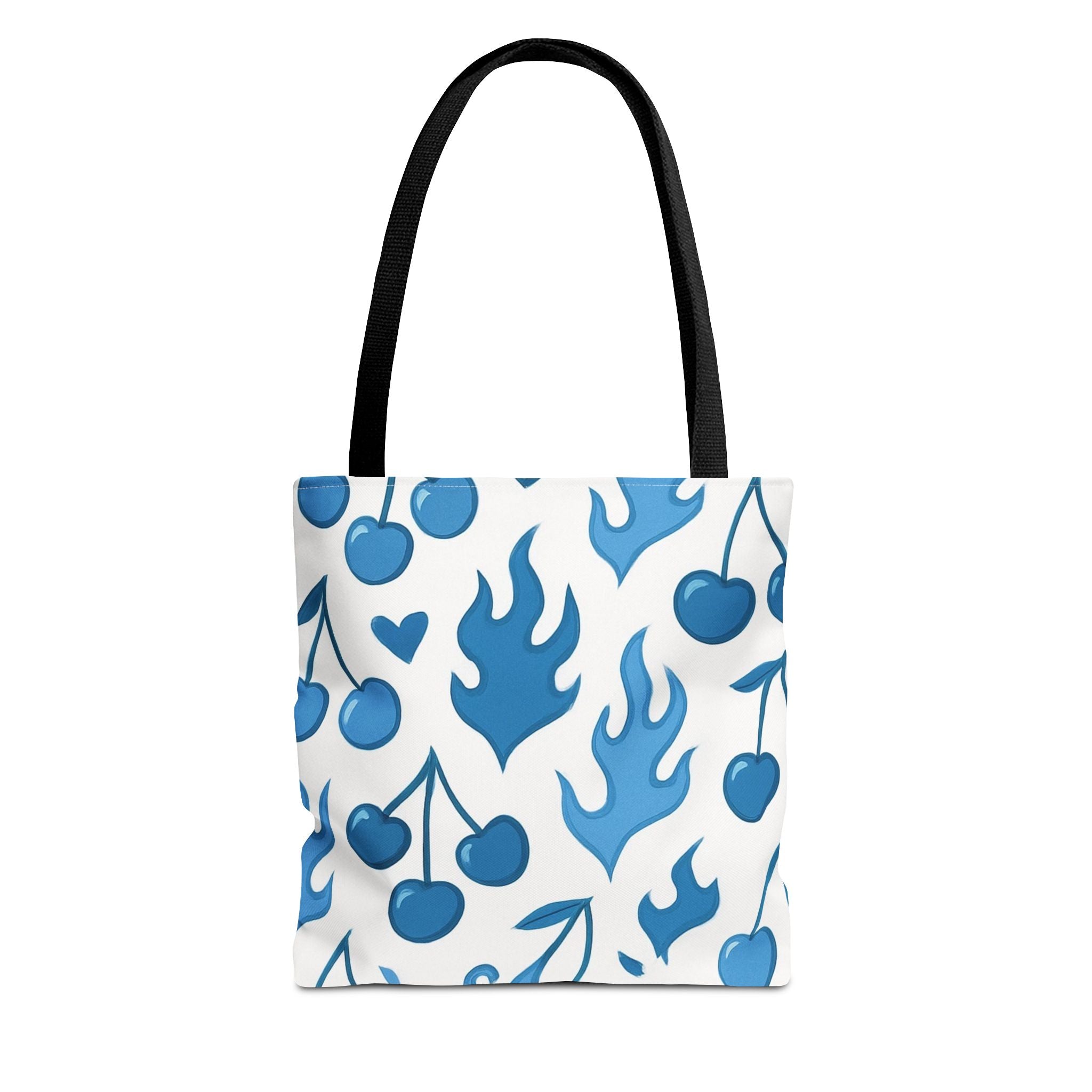 Blue Flaming Hearts and Cherries Tote