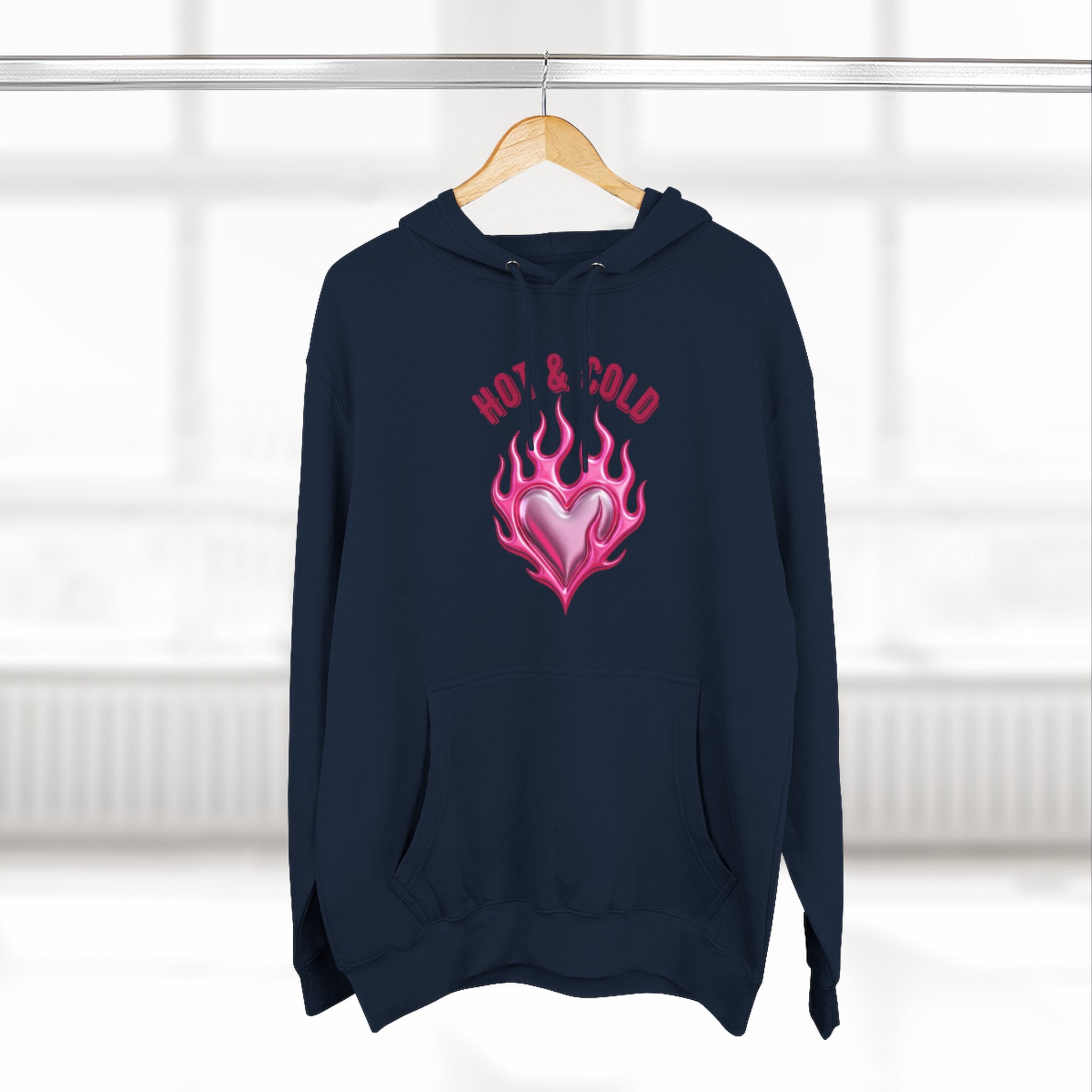 Hot & Cold Pink Flame Hoodie — Graphic Fleece Pullover