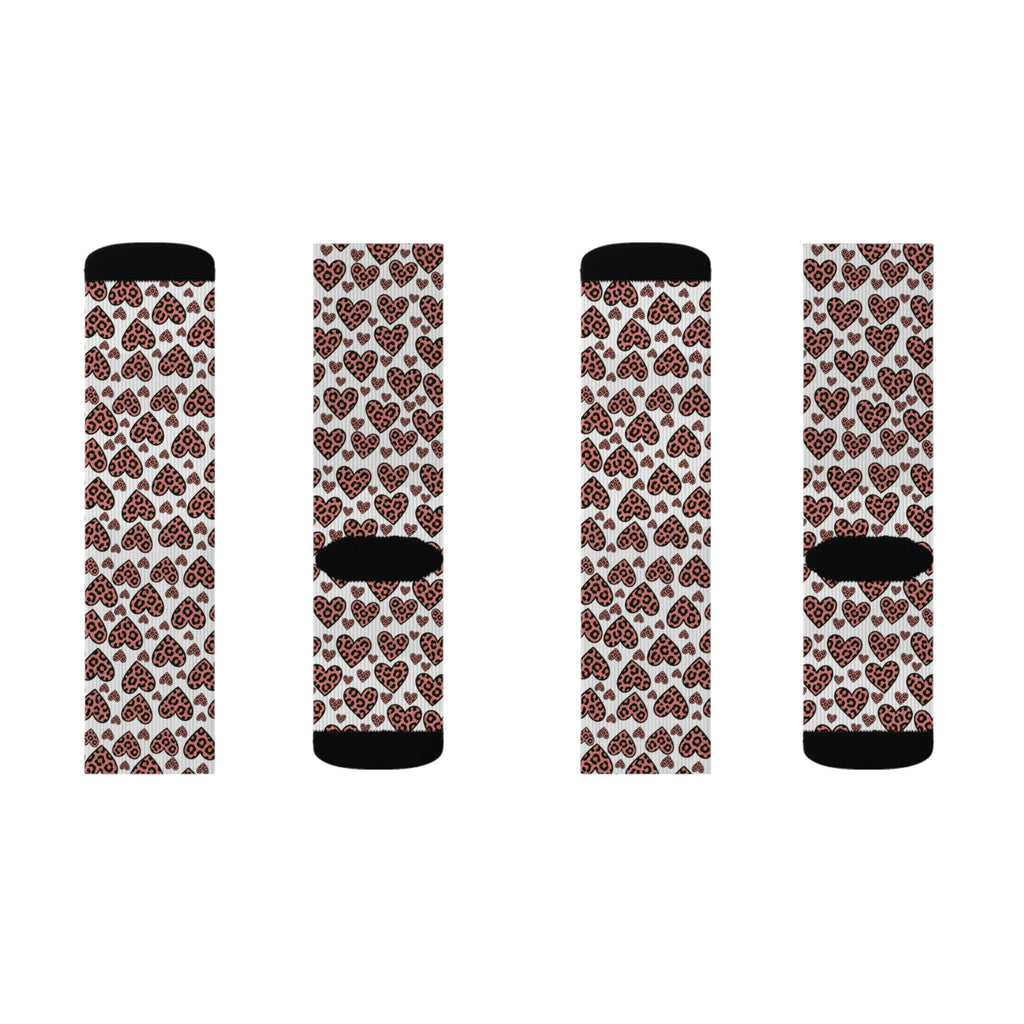 Pink Leopard Heart Socks White