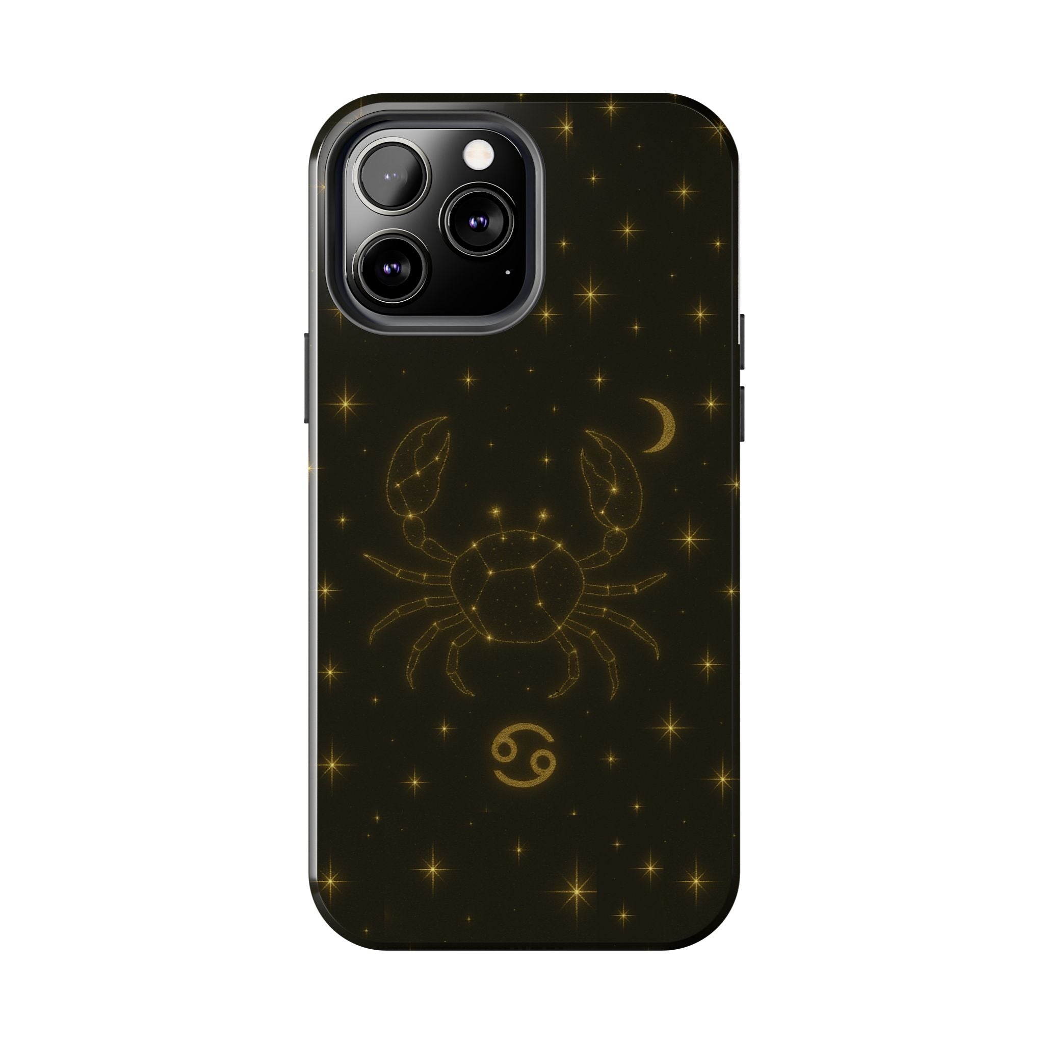 Cancer Zodiac Tough Phone Case — Gold Constellation Crab with Crescent Moon