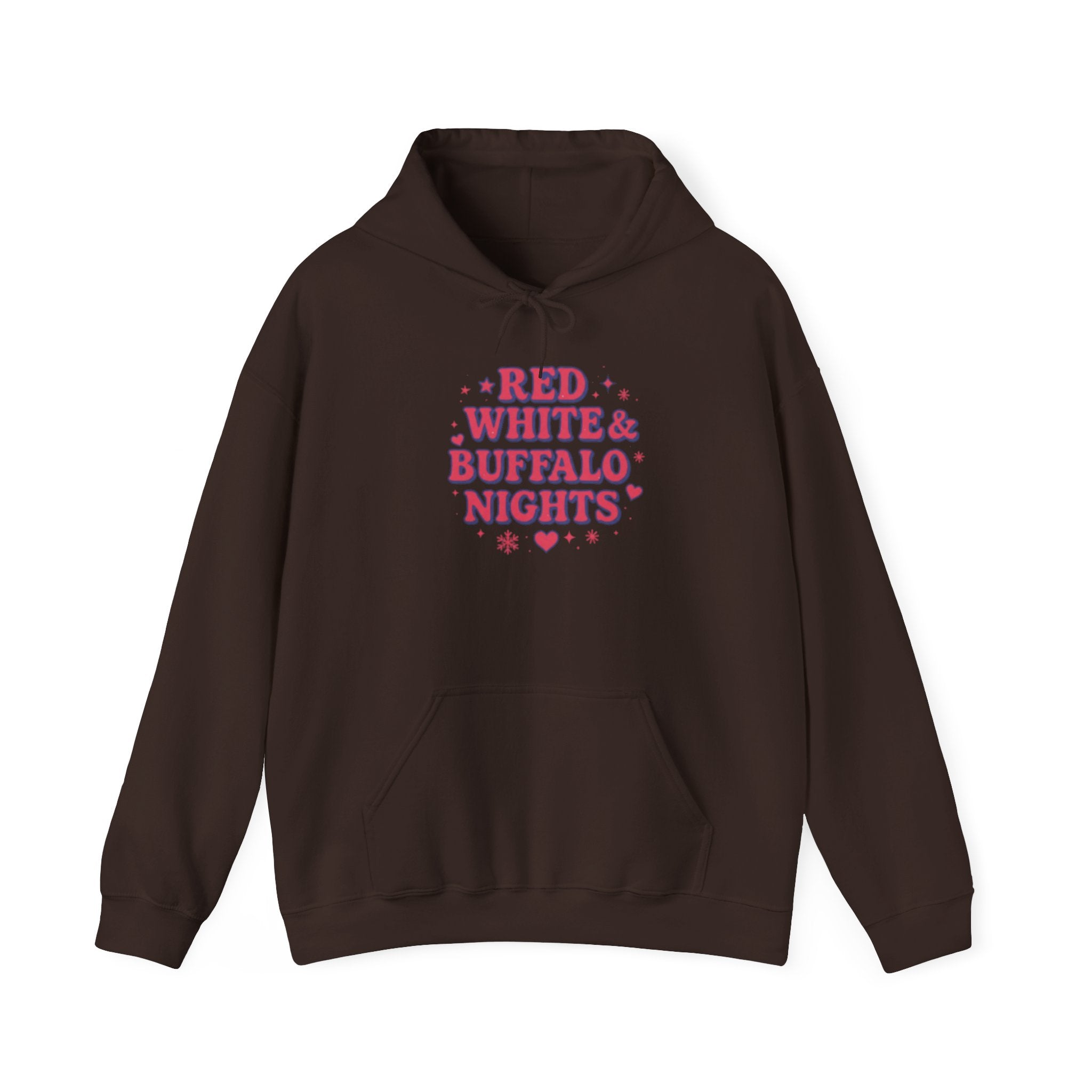 Red White Buffalo Nights Hoodie — Retro Heart Graphic Pullover Football