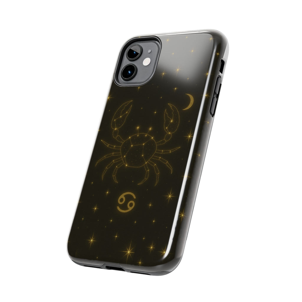 Cancer Zodiac Tough Phone Case — Gold Constellation Crab with Crescent Moon