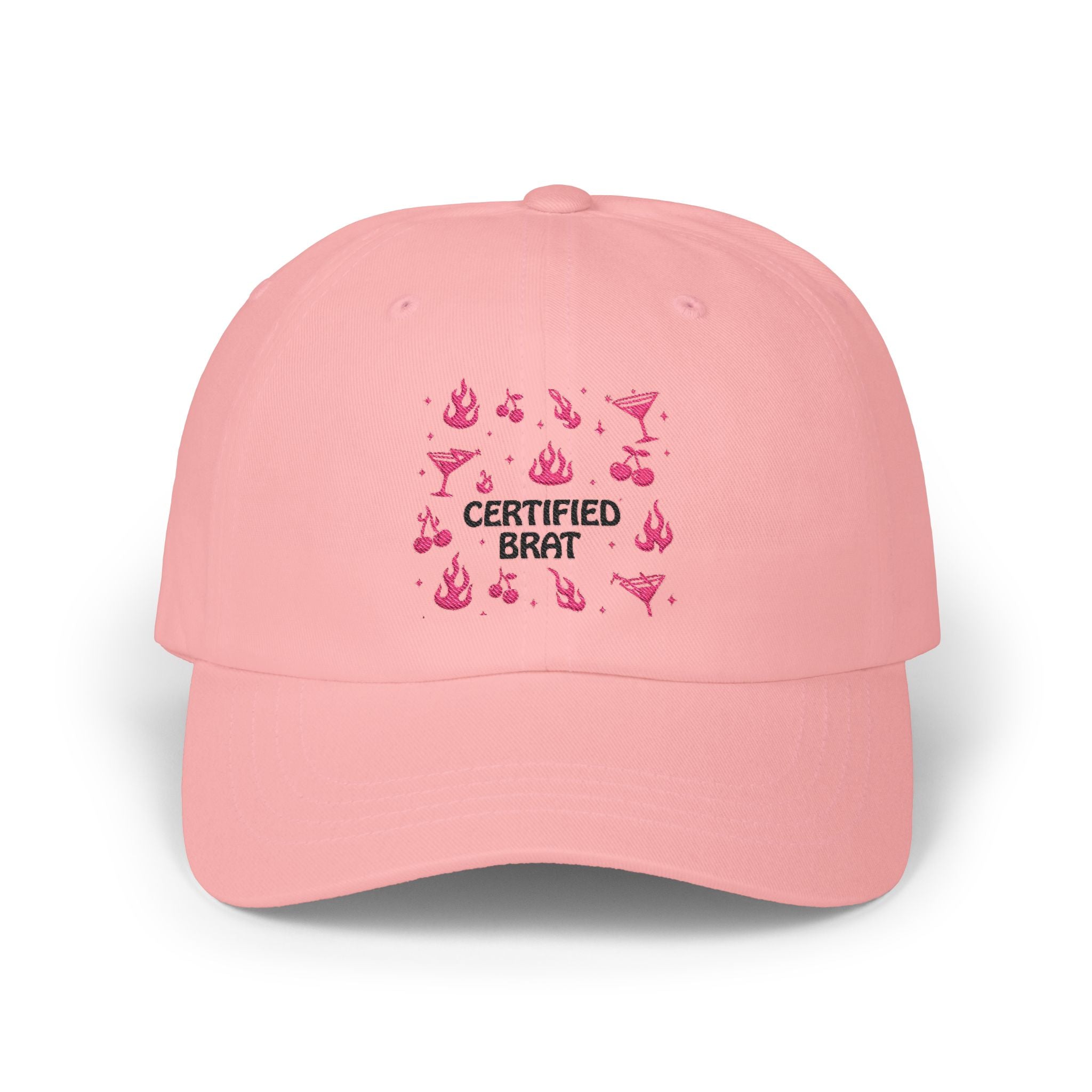 'Certified Brat' Pink Flames & Cocktail Graphic Dad Cap