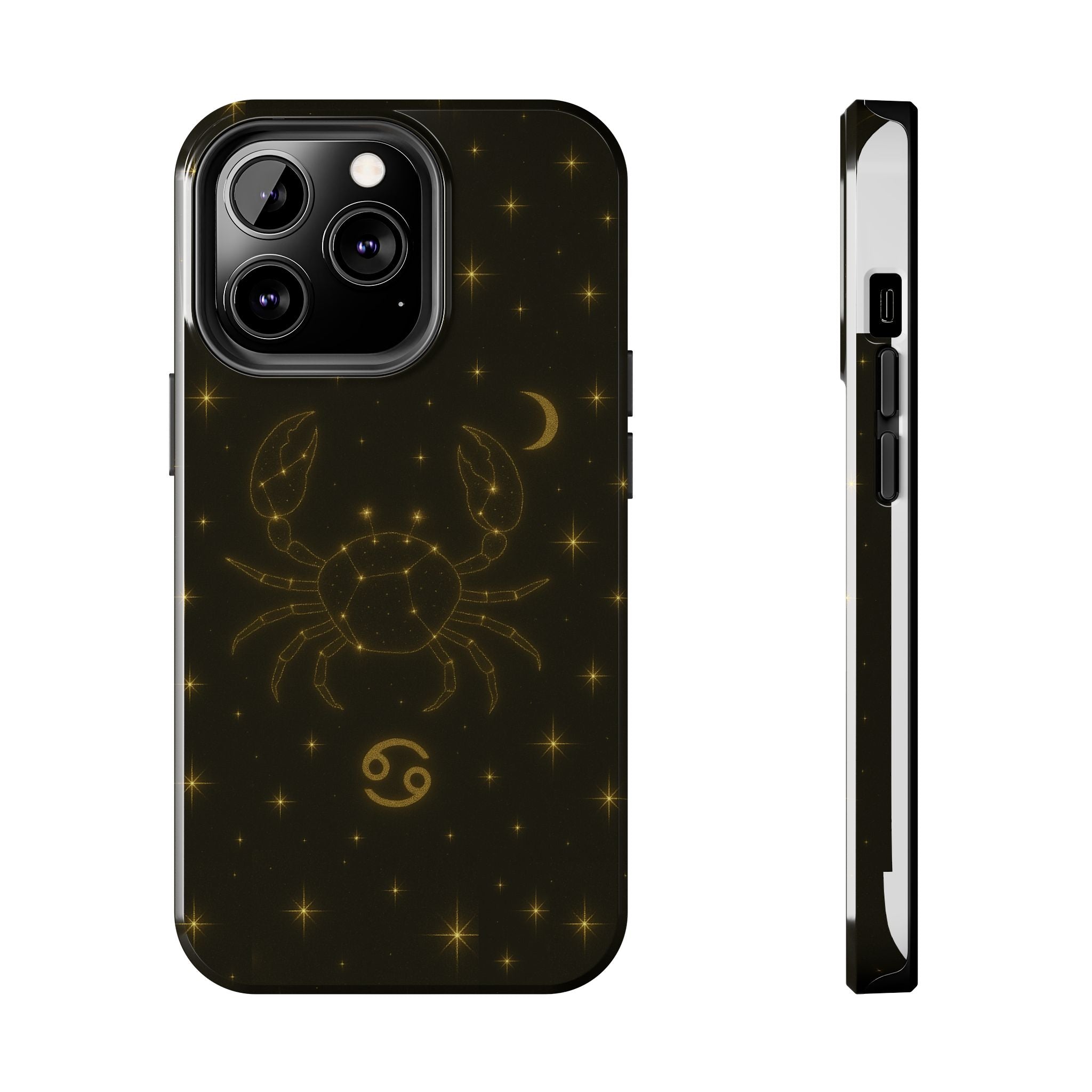 Cancer Zodiac Tough Phone Case — Gold Constellation Crab with Crescent Moon