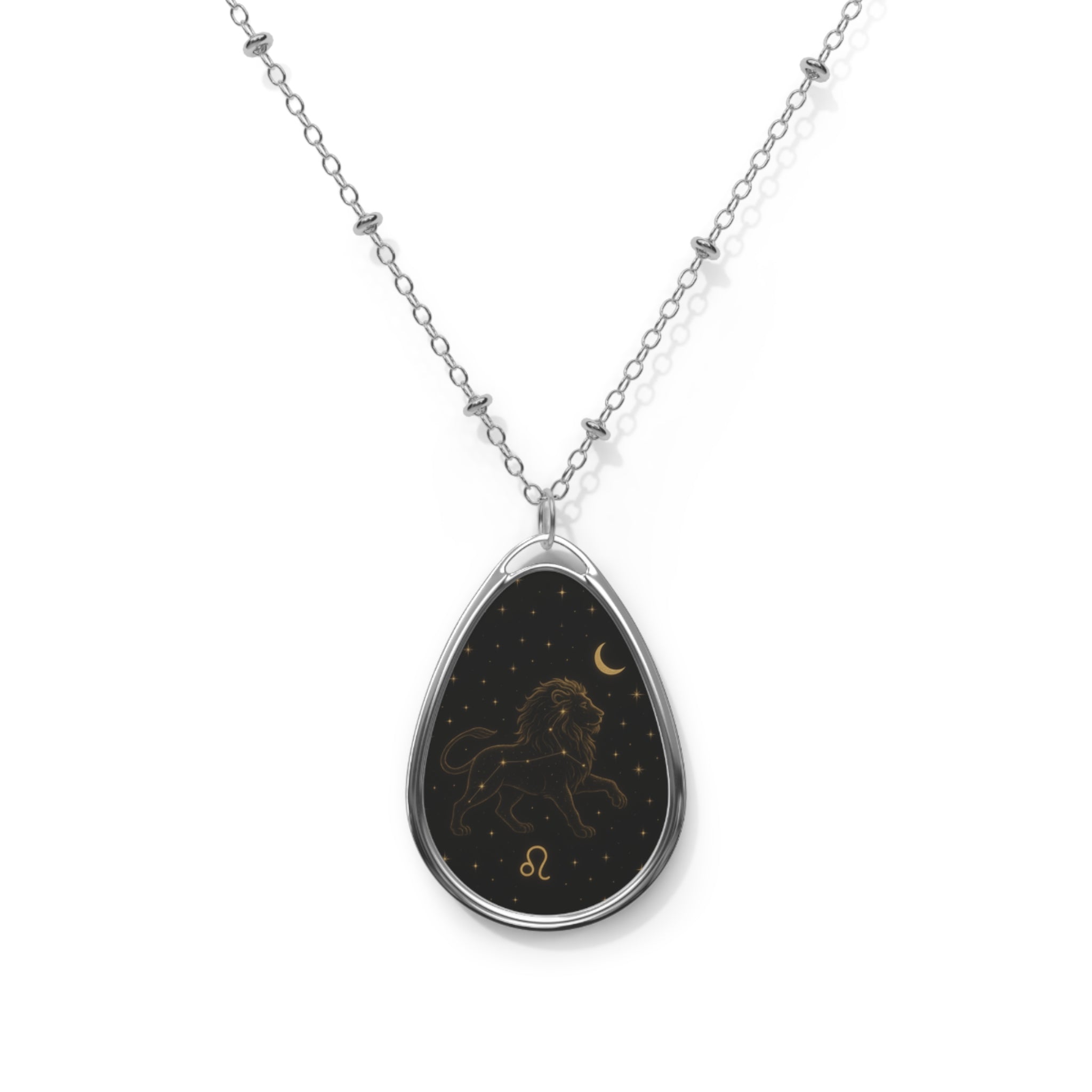 Leo Zodiac Oval Necklace — Gold Constellation Pendant on Black