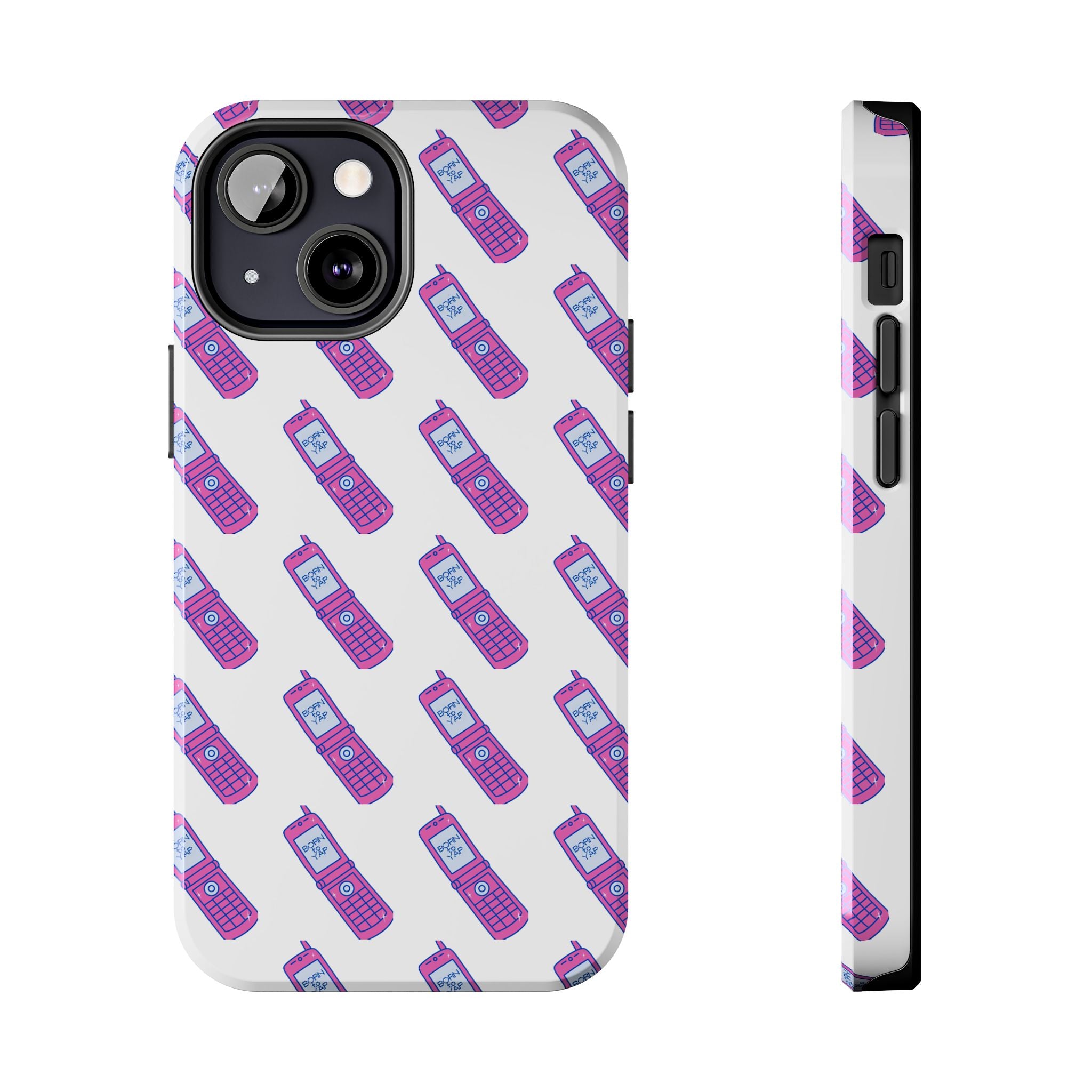 Retro Purple Born to Yap Flip Phone Phone Case | 90s Pattern, Cute Tech Design