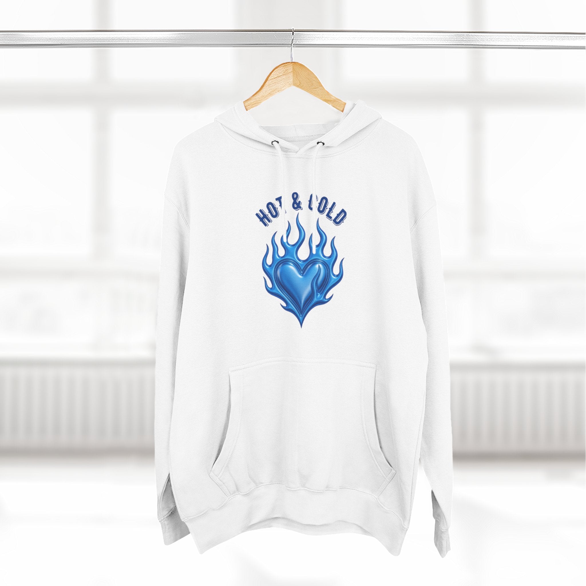 Hot & Cold Blue Flame Hoodie — Graphic Fleece Pullover