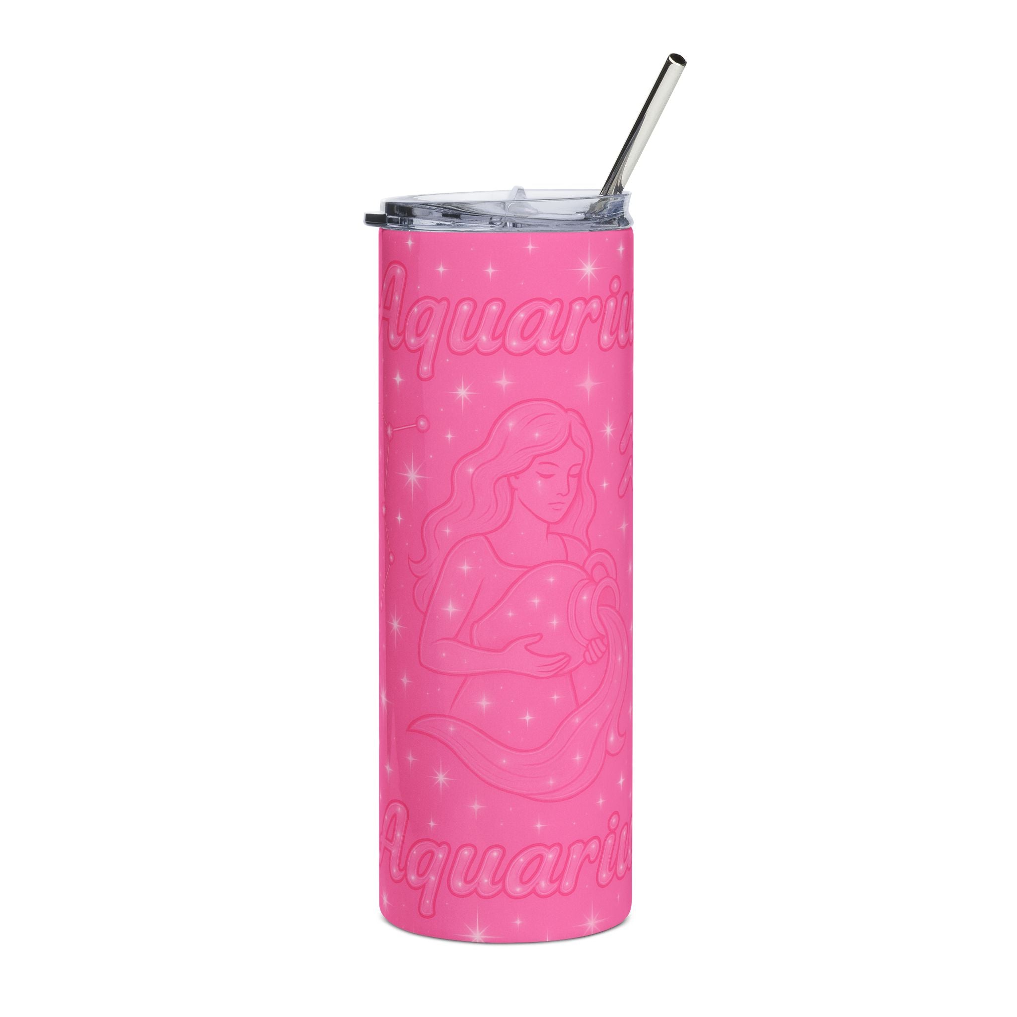 Aquarius Pink 20oz Stainless Steel Tumbler — Zodiac Water Bearer Travel Cup