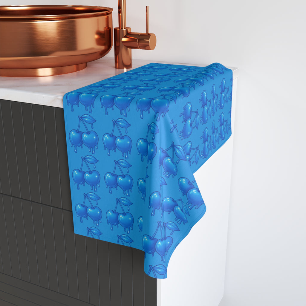 Blue Cherry Drip Pattern Hand Towel