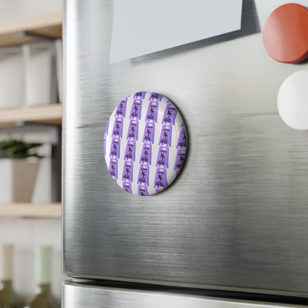 Caution Falling For You pattern Button Magnet