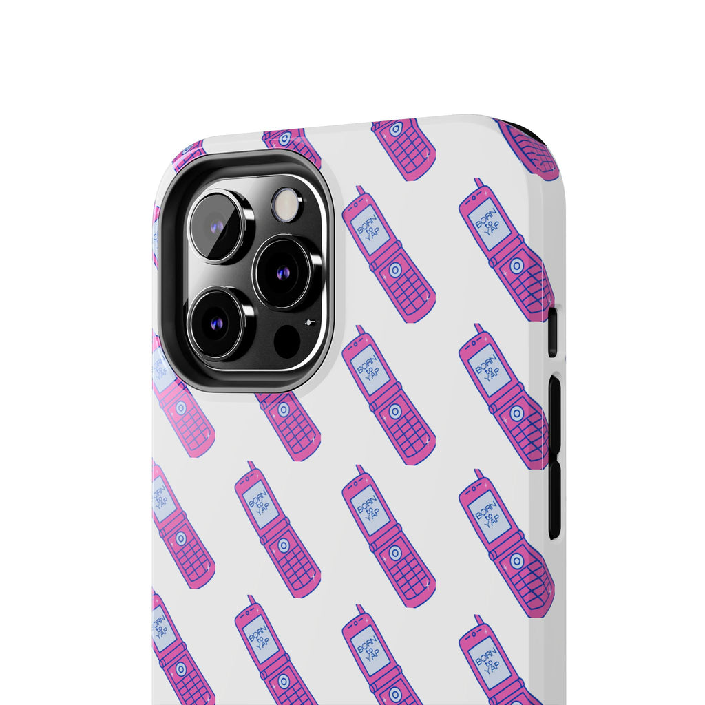 Retro Purple Born to Yap Flip Phone Phone Case | 90s Pattern, Cute Tech Design