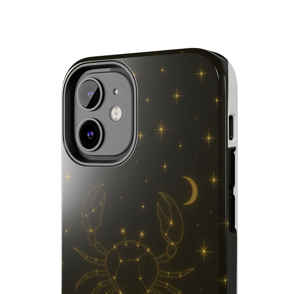 Cancer Zodiac Tough Phone Case — Gold Constellation Crab with Crescent Moon