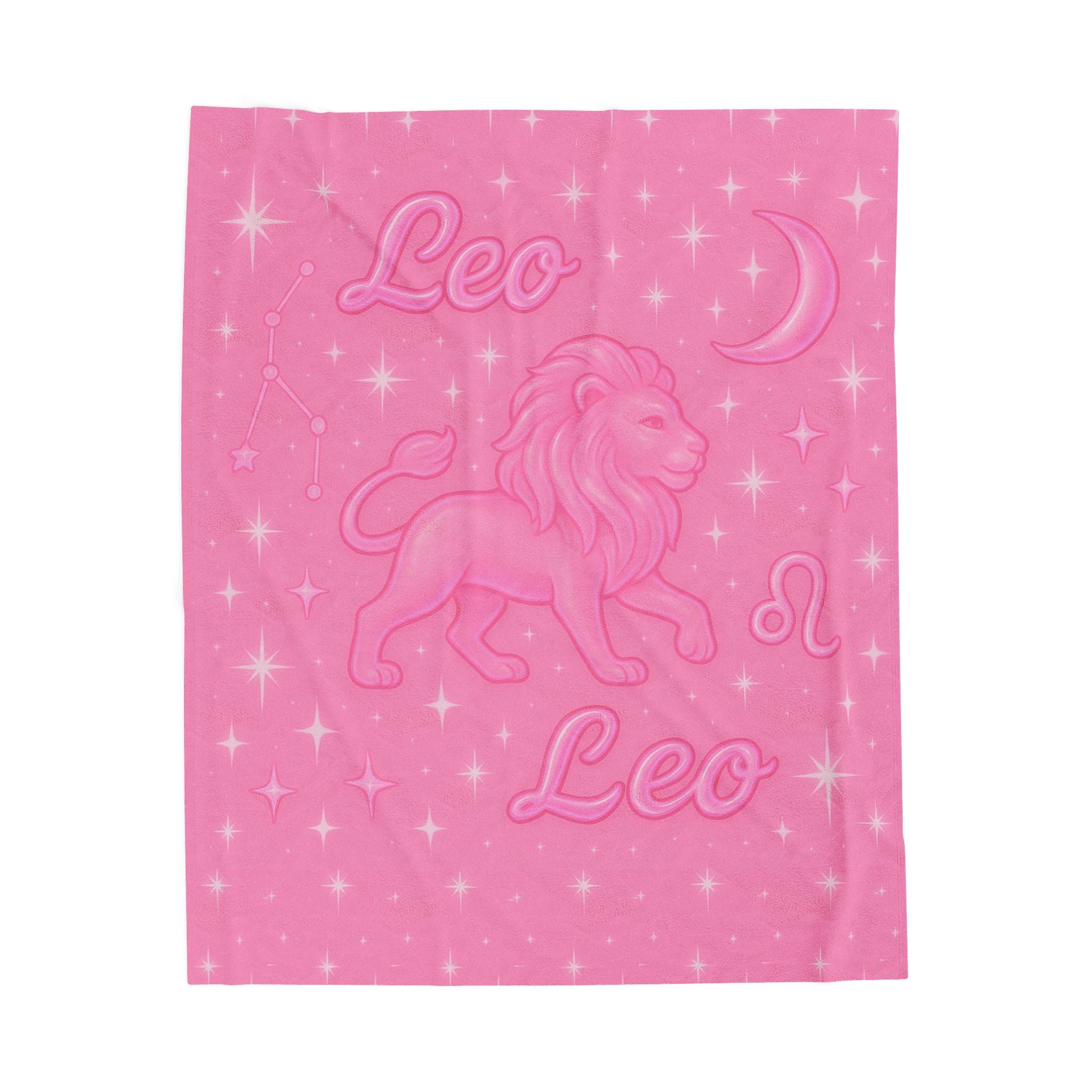 Leo Zodiac Velveteen Plush Blanket — Pink Astrological Lion Throw