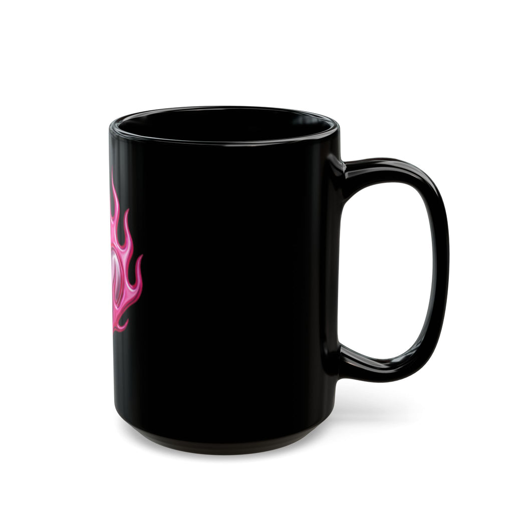 Pink Flaming Heart Black Mug — Gothic Romantic Coffee Cup (11oz & 15oz)