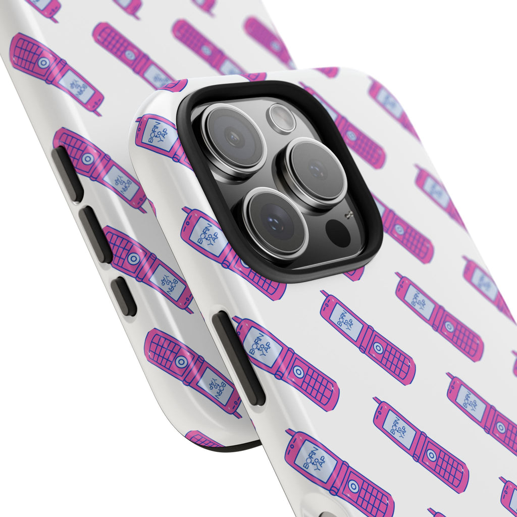 Retro Purple Born to Yap Flip Phone Phone Case | 90s Pattern, Cute Tech Design