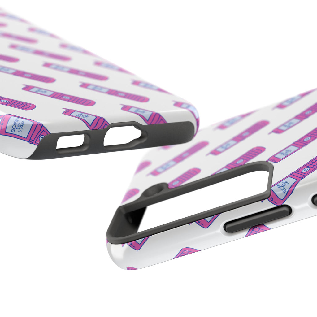 Retro Purple Born to Yap Flip Phone Phone Case | 90s Pattern, Cute Tech Design