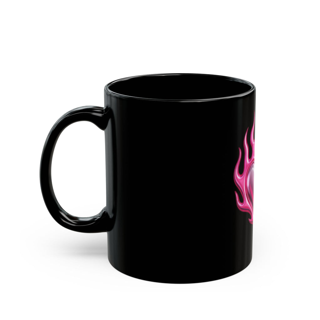 Pink Flaming Heart Black Mug — Gothic Romantic Coffee Cup (11oz & 15oz)