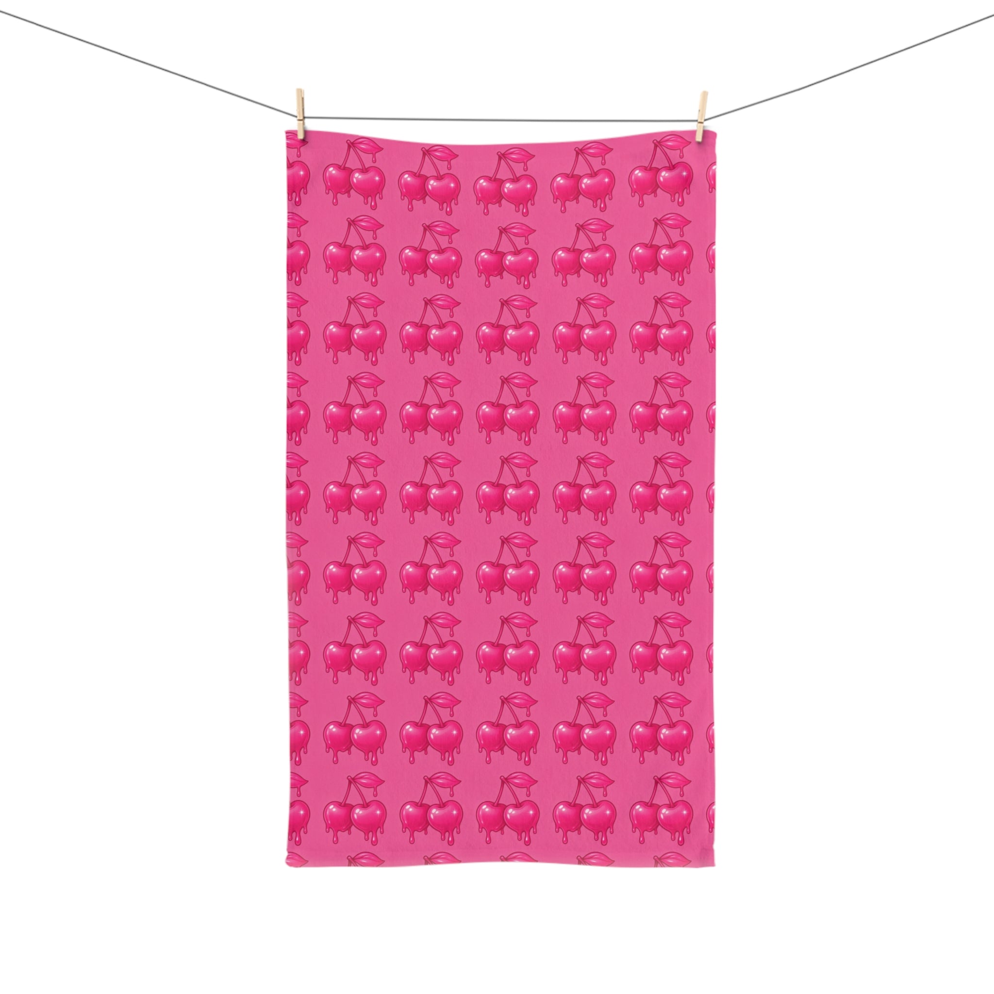 Pink Cherry Drip Pattern Hand Towel