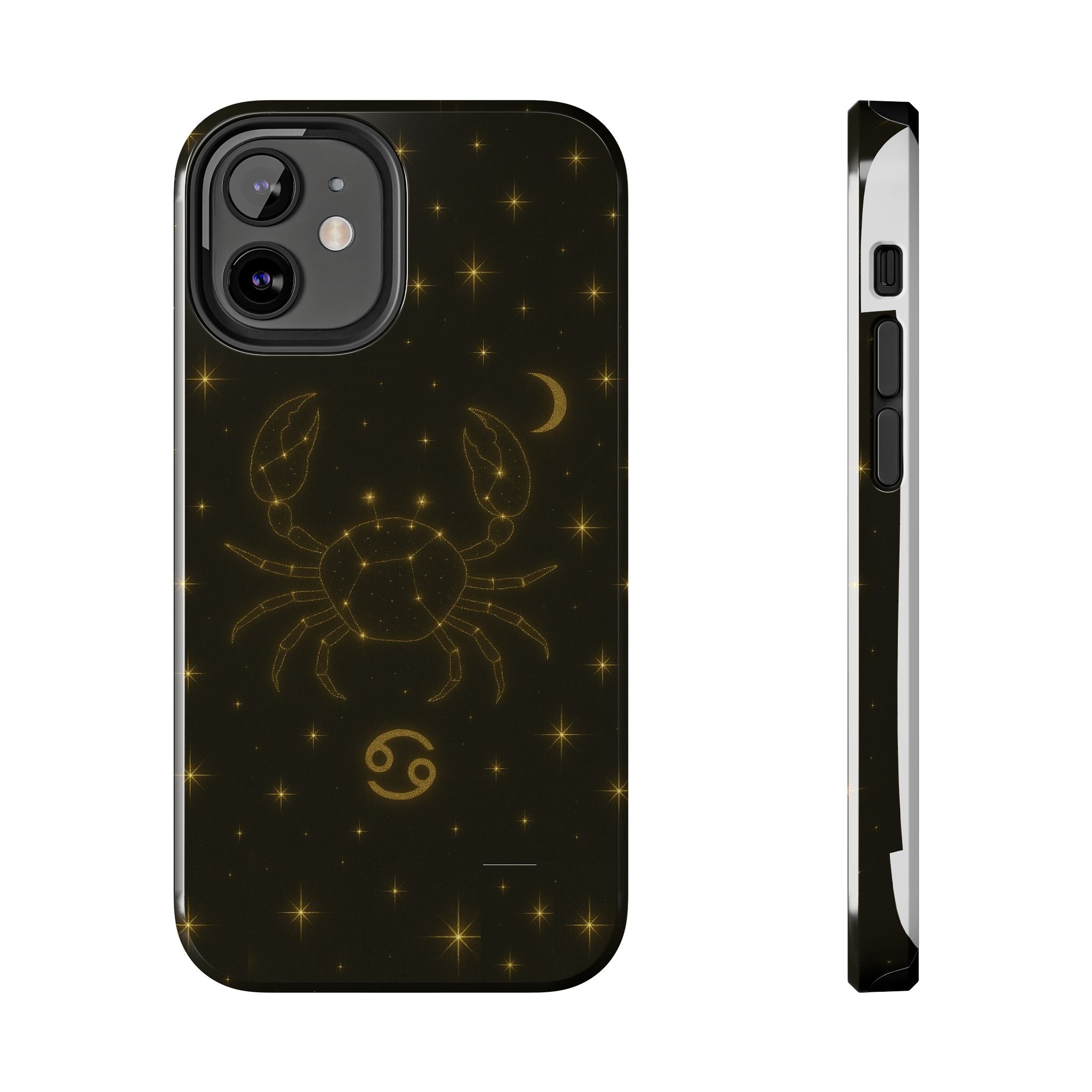 Cancer Zodiac Tough Phone Case — Gold Constellation Crab with Crescent Moon