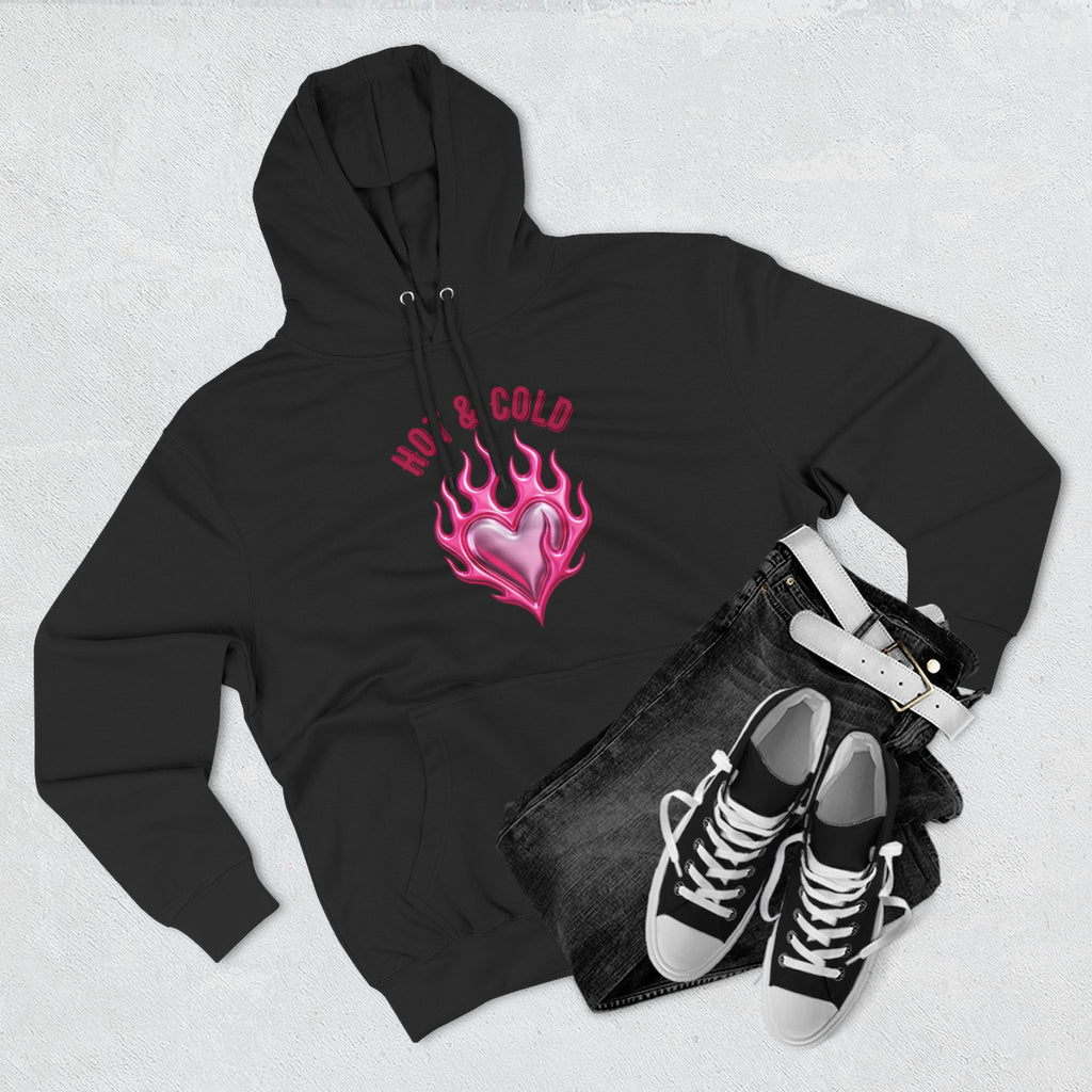 Hot & Cold Pink Flame Hoodie — Graphic Fleece Pullover
