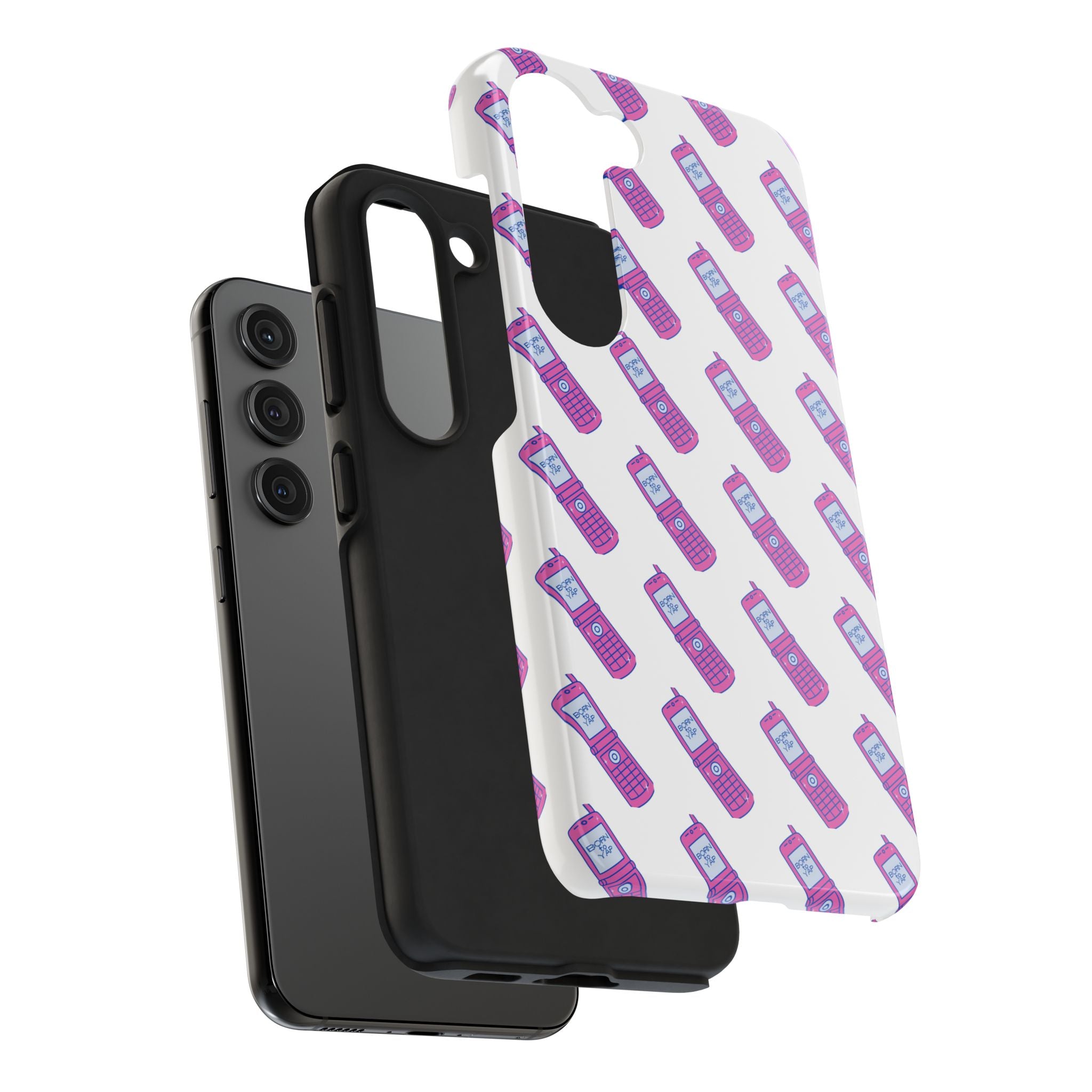Retro Purple Born to Yap Flip Phone Phone Case | 90s Pattern, Cute Tech Design