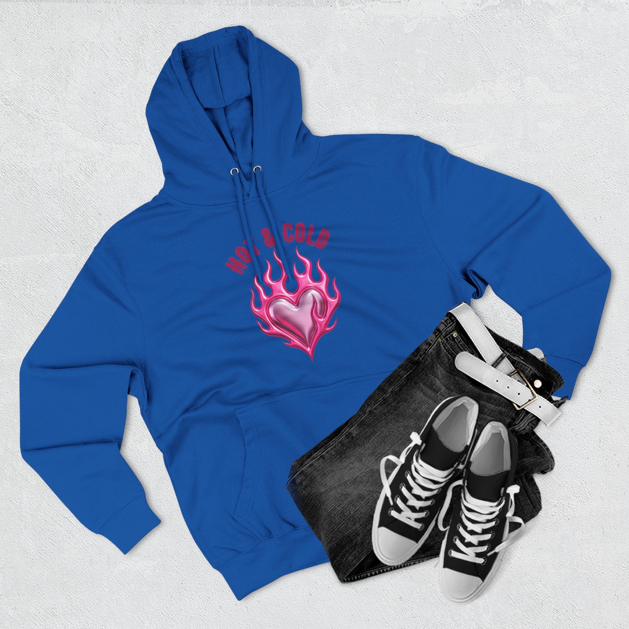 Hot & Cold Pink Flame Hoodie — Graphic Fleece Pullover