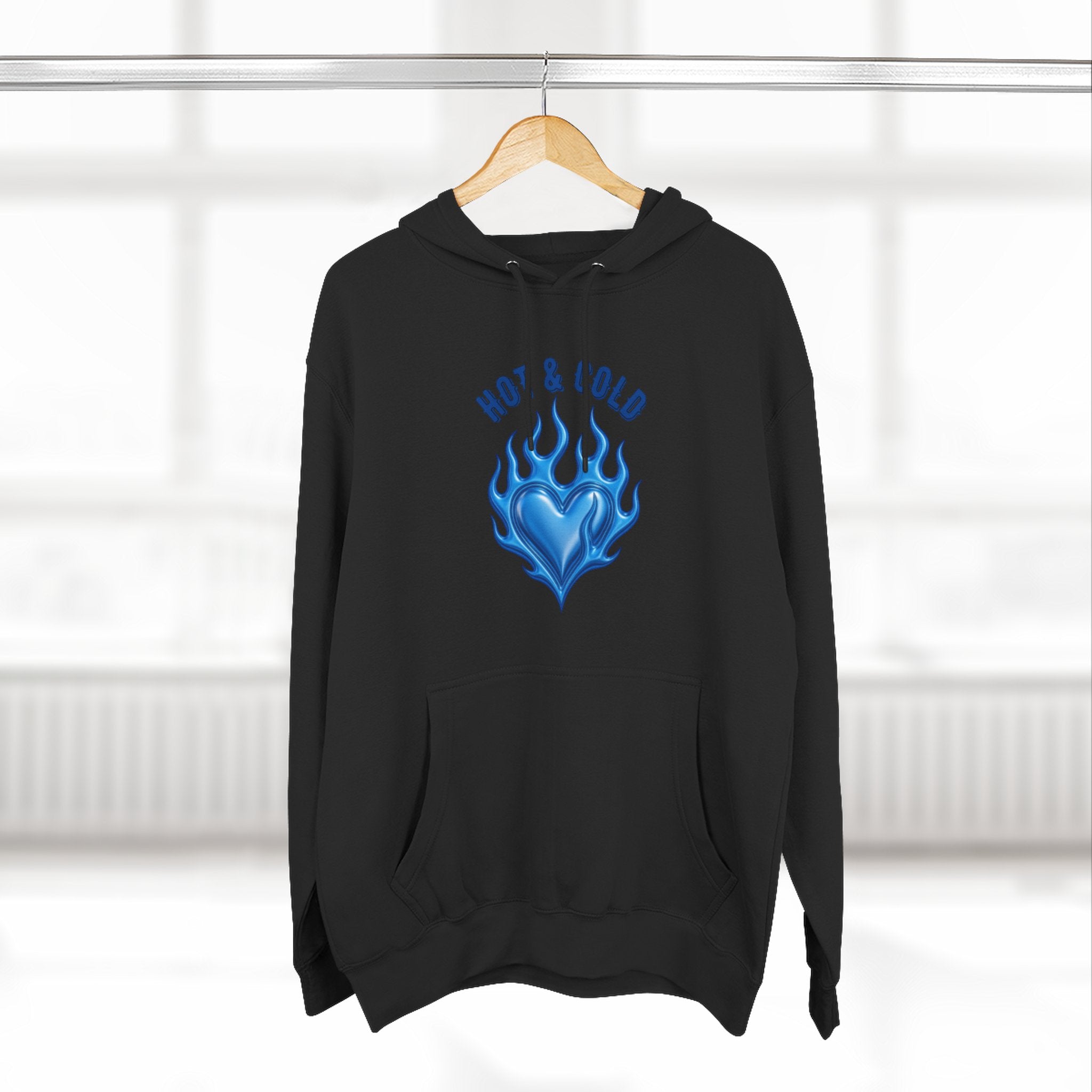 Hot & Cold Blue Flame Hoodie — Graphic Fleece Pullover