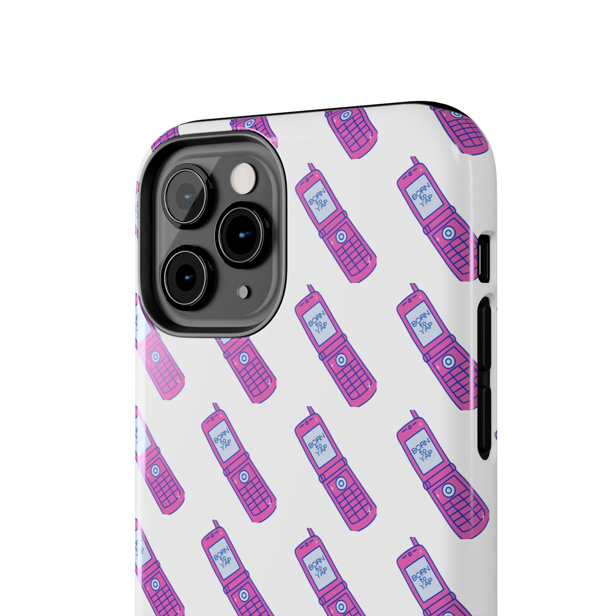 Retro Purple Born to Yap Flip Phone Phone Case | 90s Pattern, Cute Tech Design