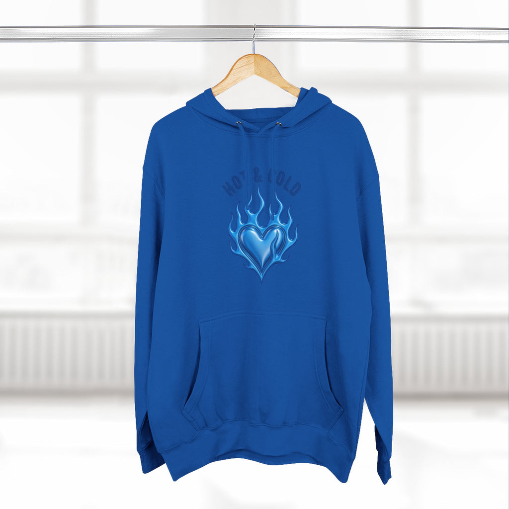 Hot & Cold Blue Flame Hoodie — Graphic Fleece Pullover