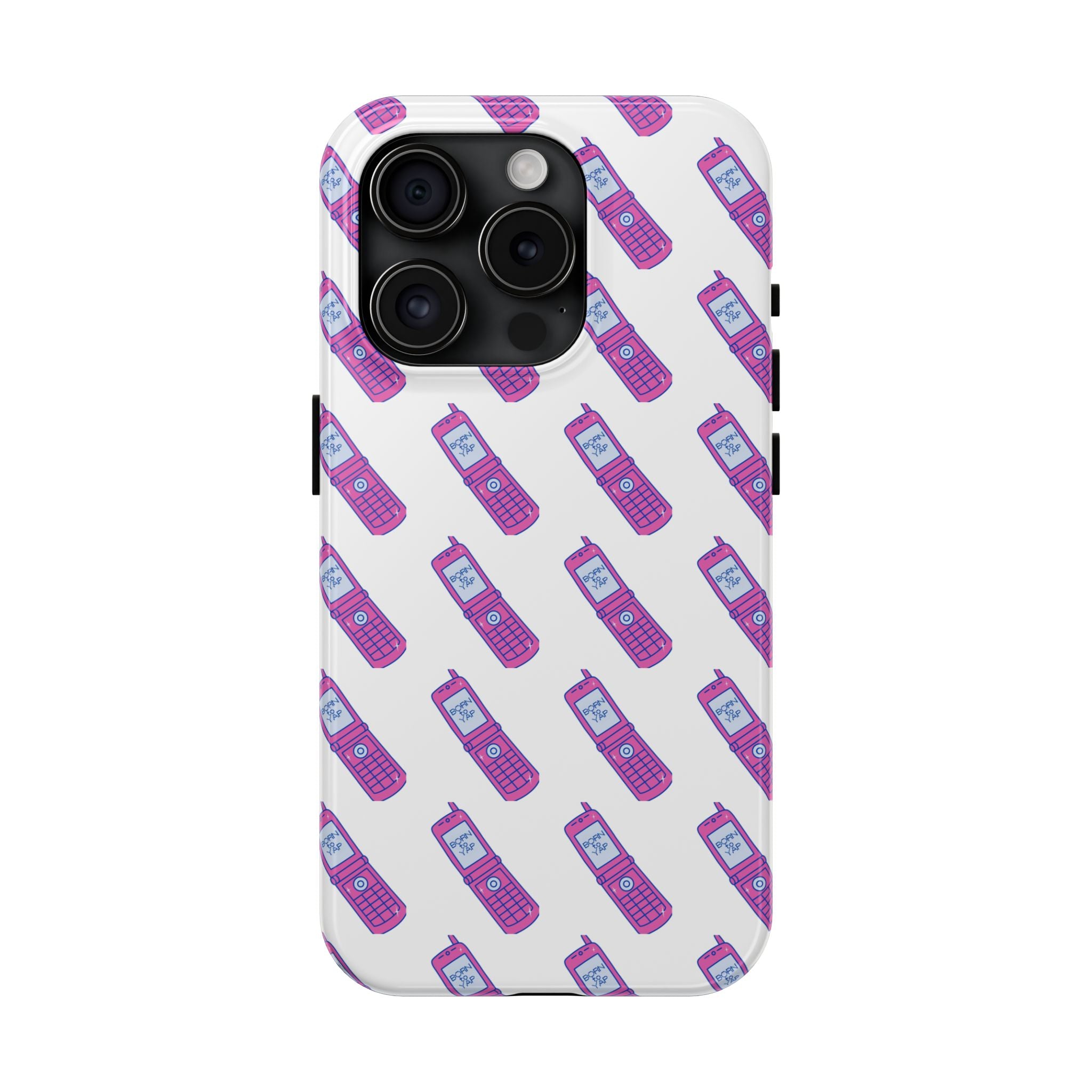 Retro Purple Born to Yap Flip Phone Phone Case | 90s Pattern, Cute Tech Design