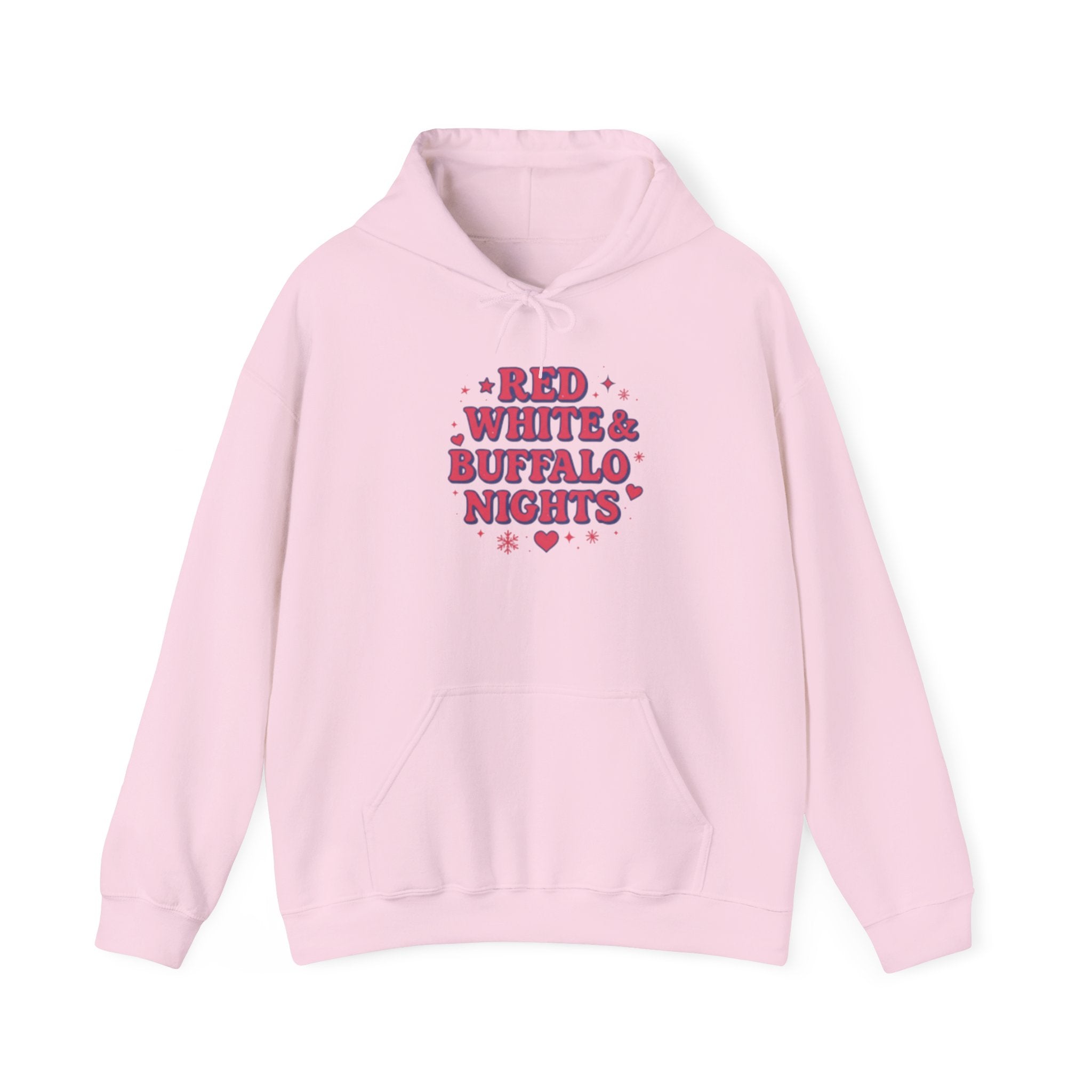 Red White Buffalo Nights Hoodie — Retro Heart Graphic Pullover Football