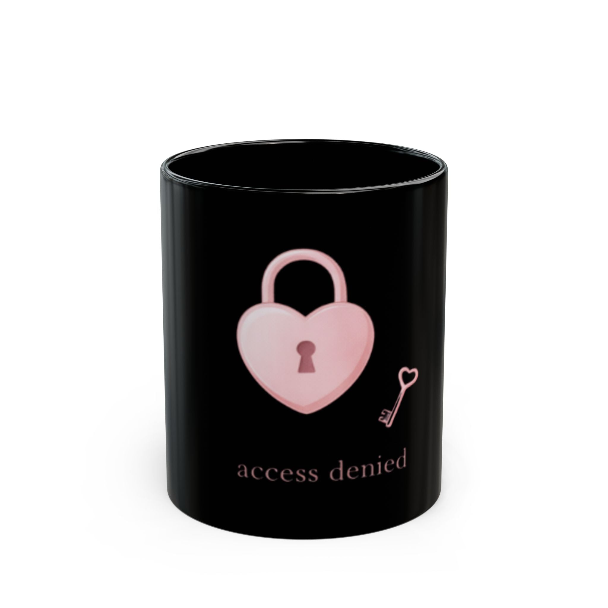 "Access Denied" Black Mug — Pink Heart Lock & Key