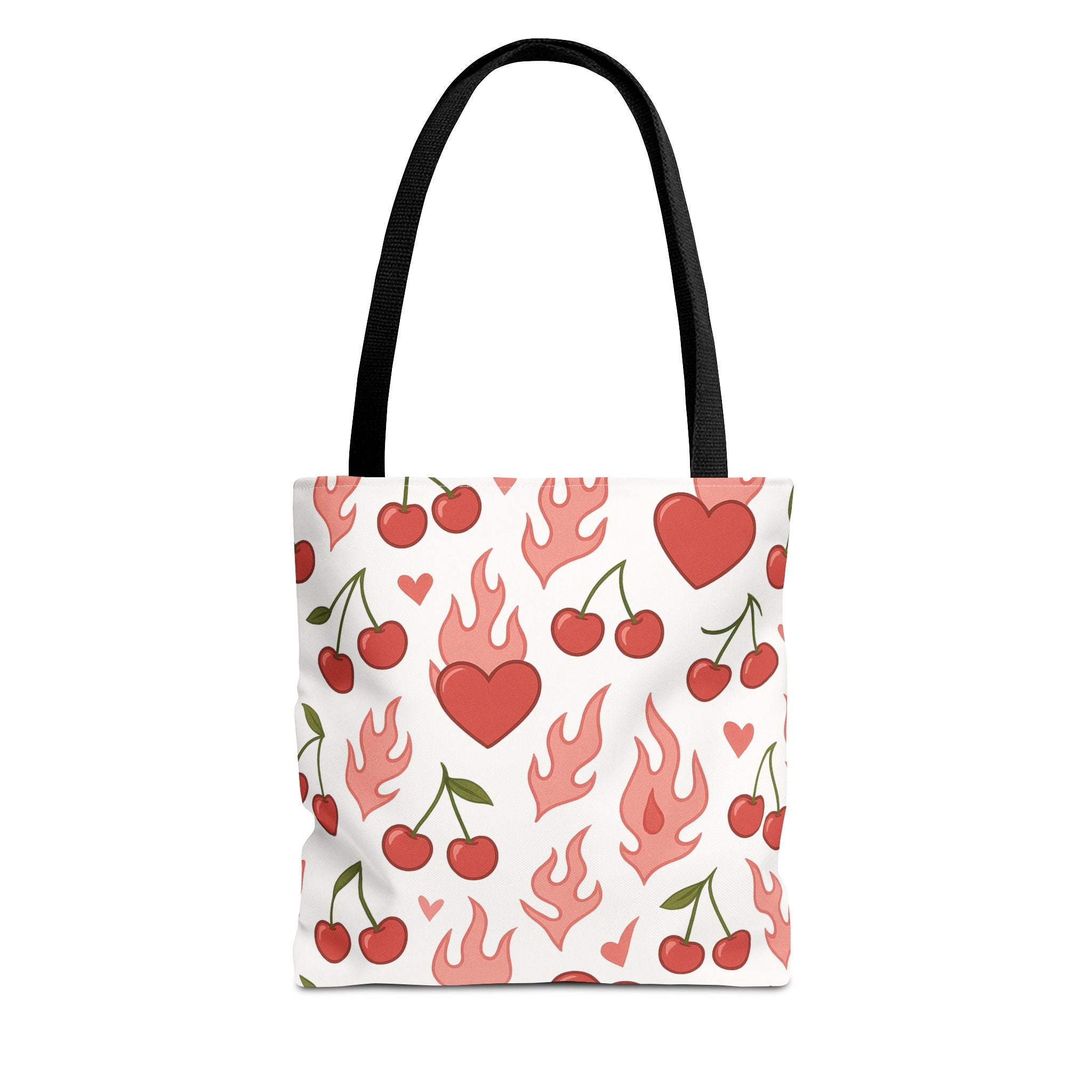 Pink Flaming Hearts and Cherries Tote