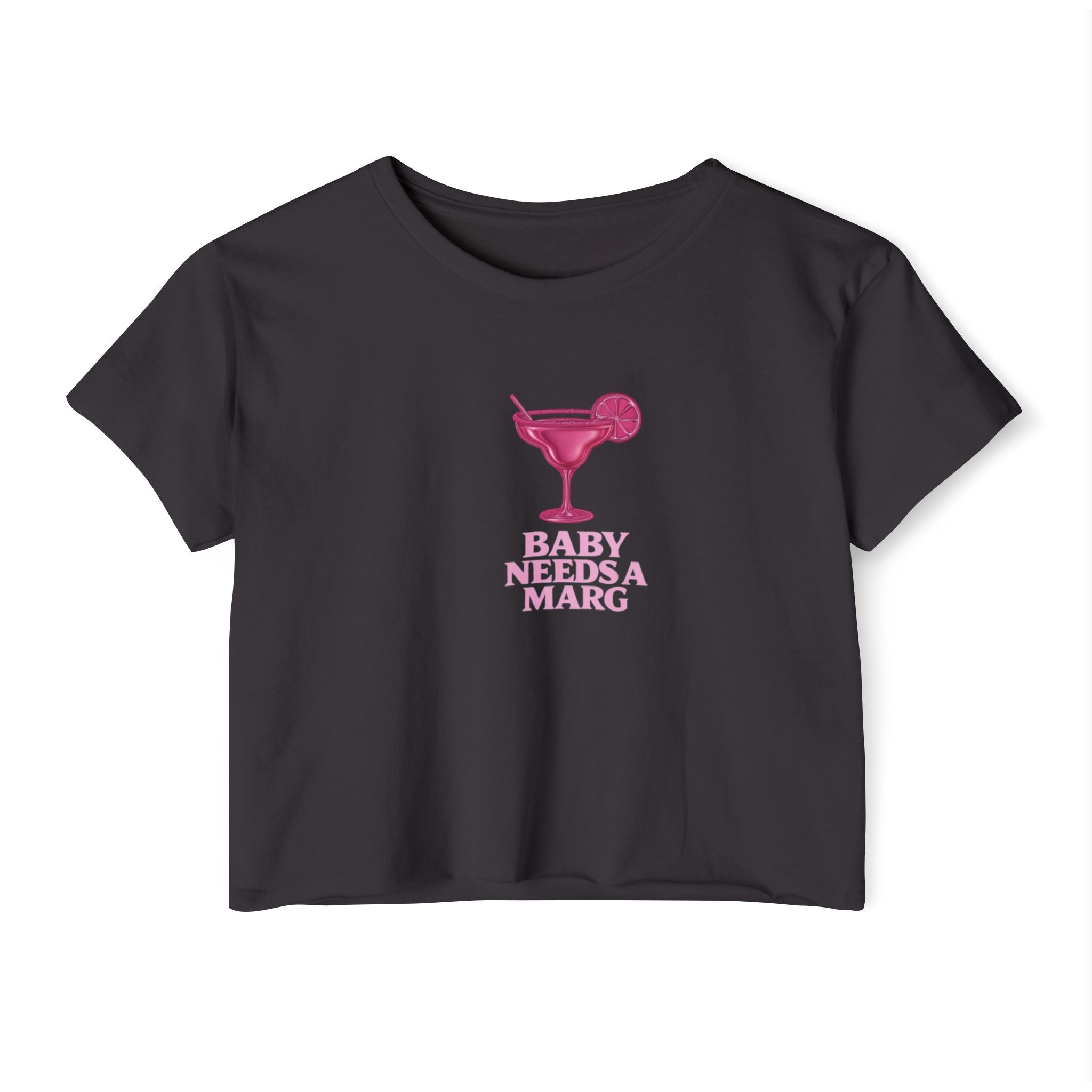 Pink "Baby Needs a Marg" Graphic Cropped Tee