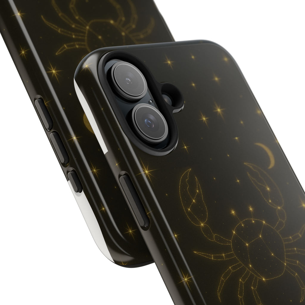 Cancer Zodiac Tough Phone Case — Gold Constellation Crab with Crescent Moon