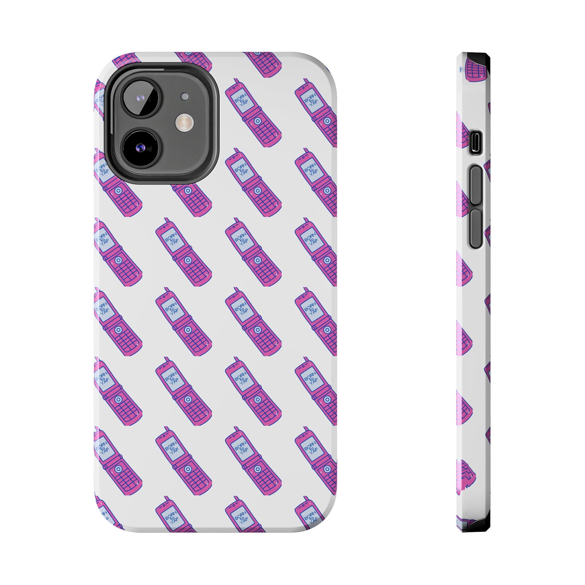 Retro Purple Born to Yap Flip Phone Phone Case | 90s Pattern, Cute Tech Design