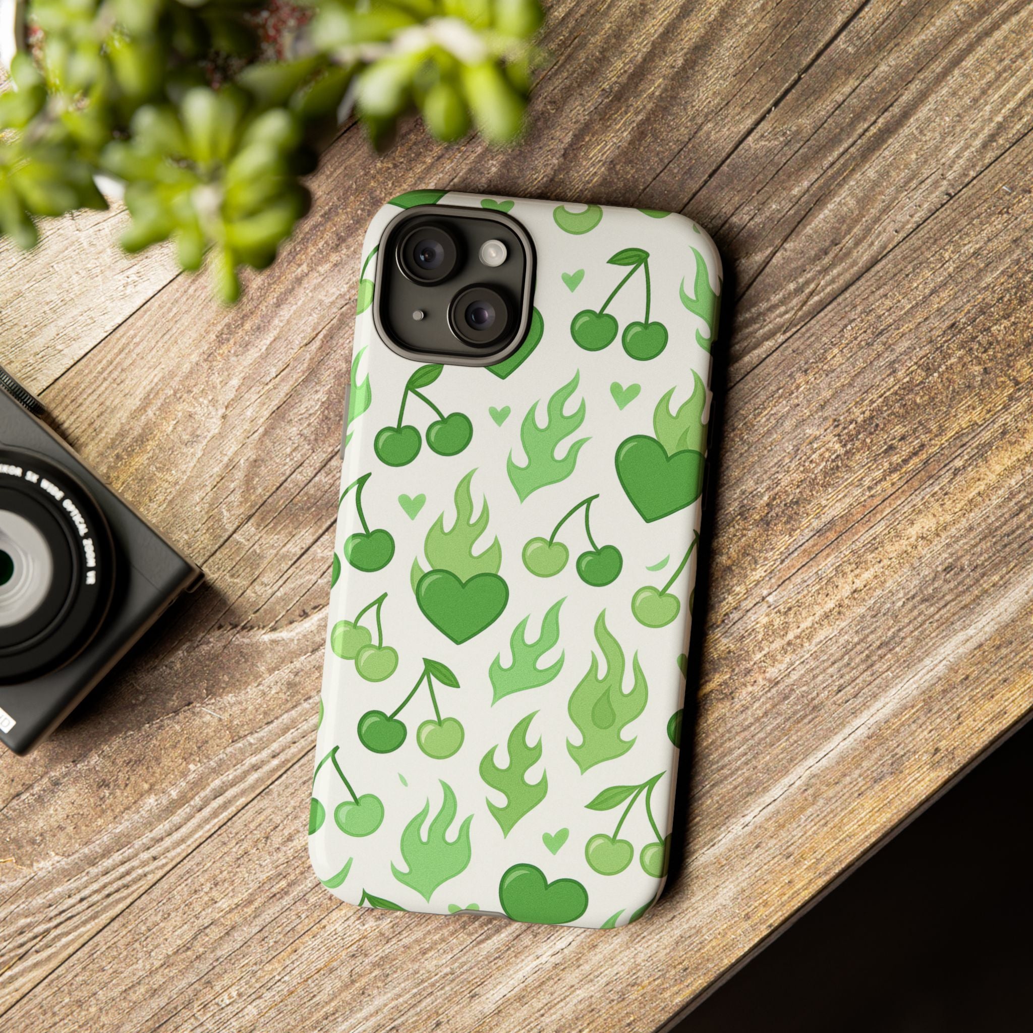 Green Flame Hearts Phone Case