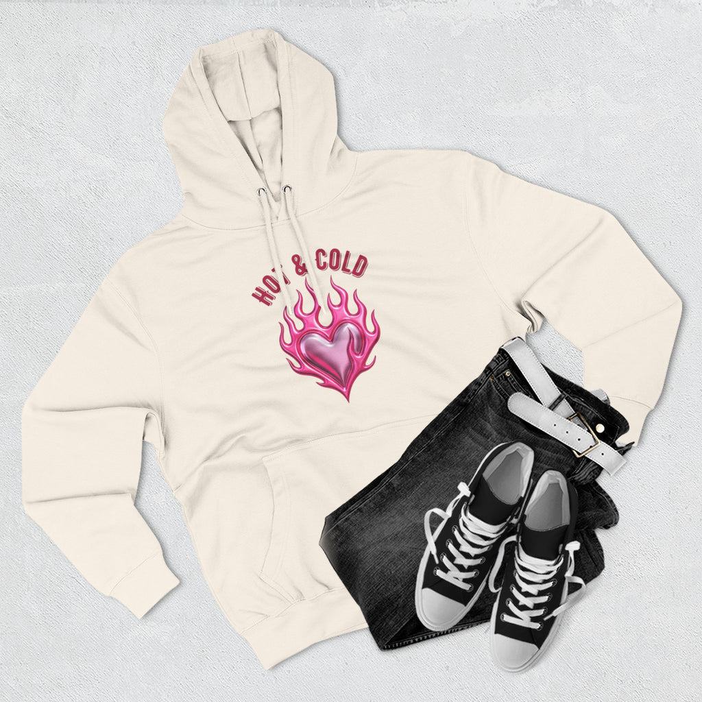 Hot & Cold Pink Flame Hoodie — Graphic Fleece Pullover