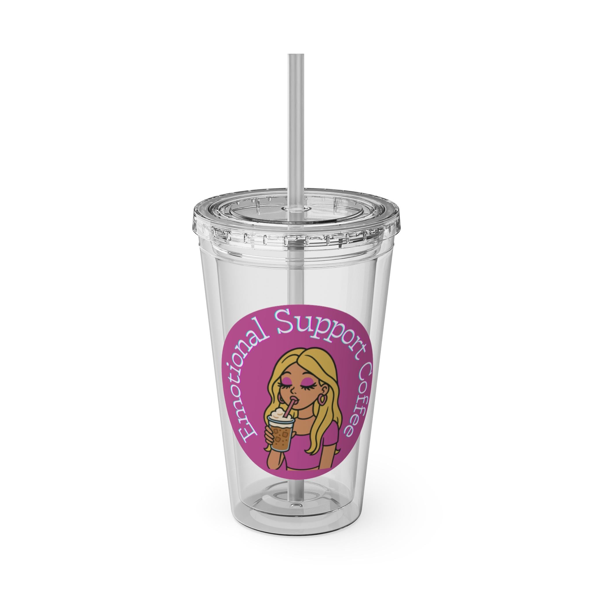 Emotional Support Coffee Plastic Tumbler | 16oz with Straw