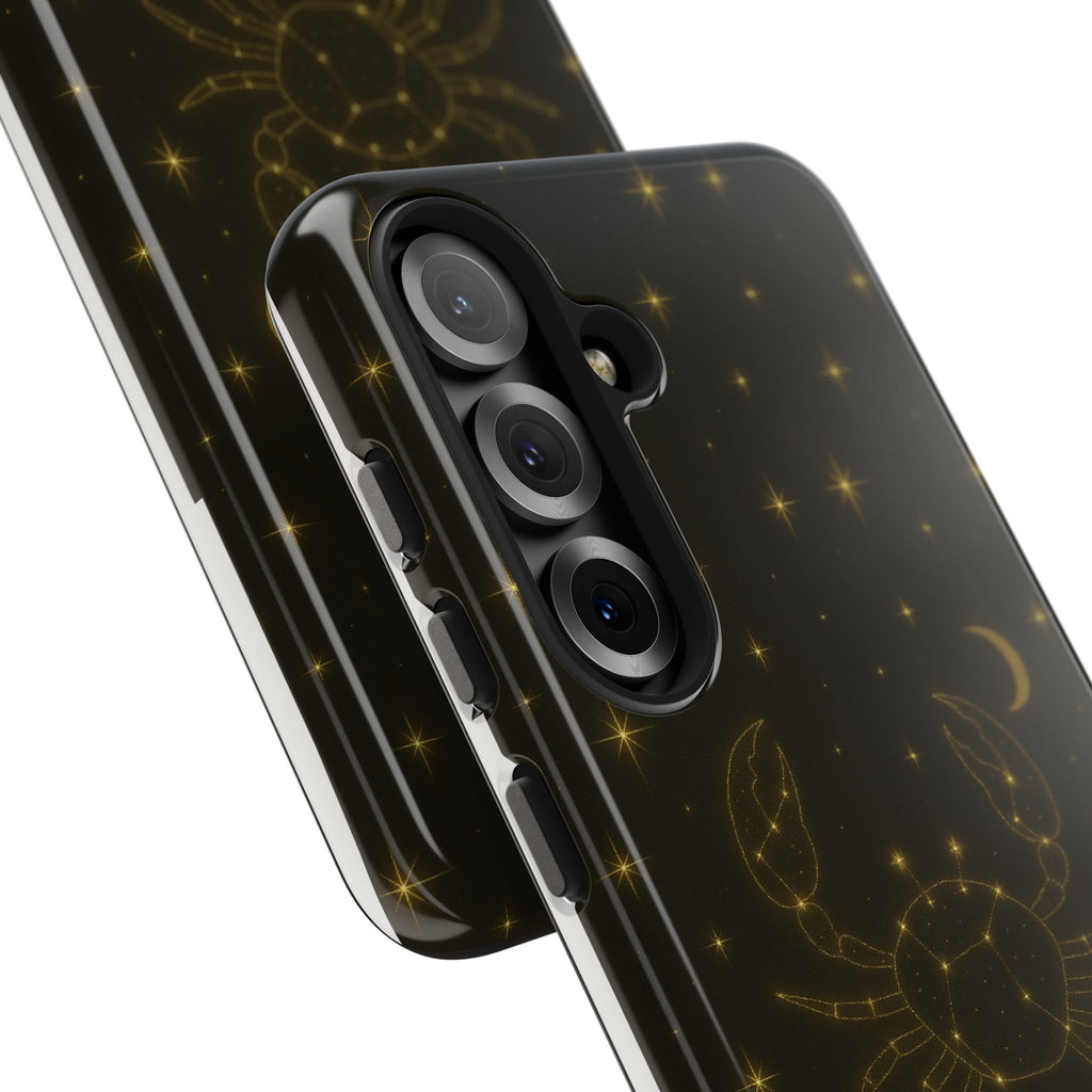 Cancer Zodiac Tough Phone Case — Gold Constellation Crab with Crescent Moon