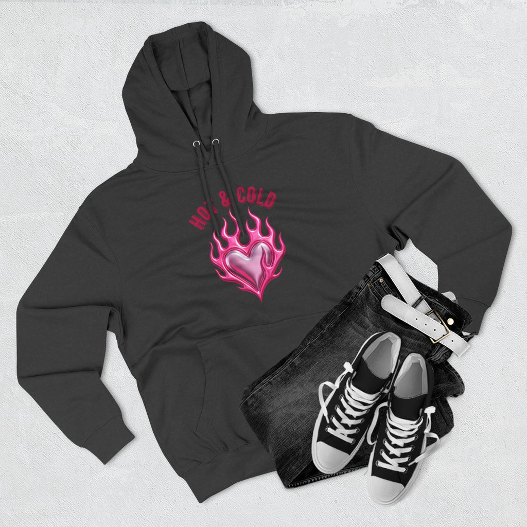 Hot & Cold Pink Flame Hoodie — Graphic Fleece Pullover