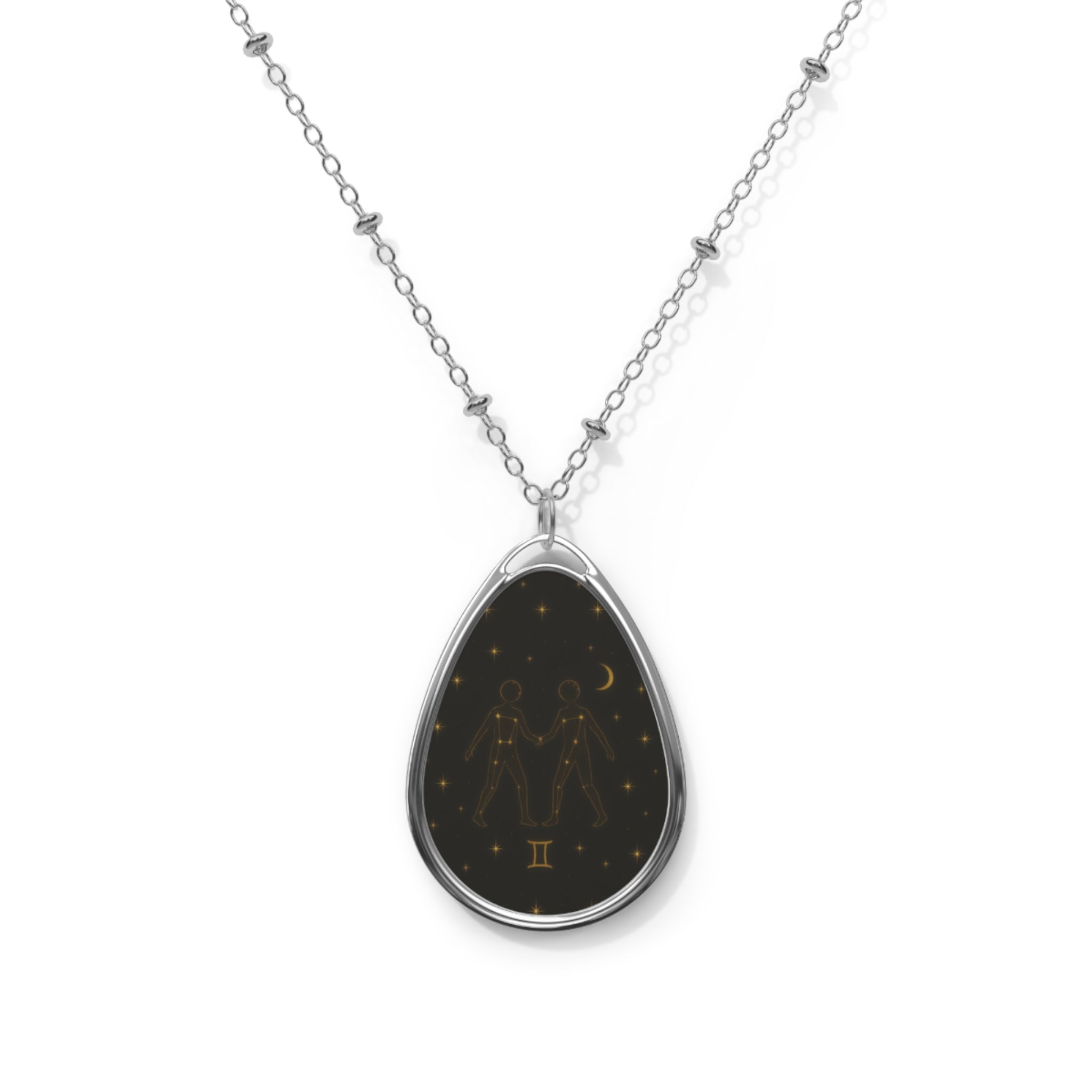 Gemini Constellation Oval Necklace — Zodiac Astrology Pendant