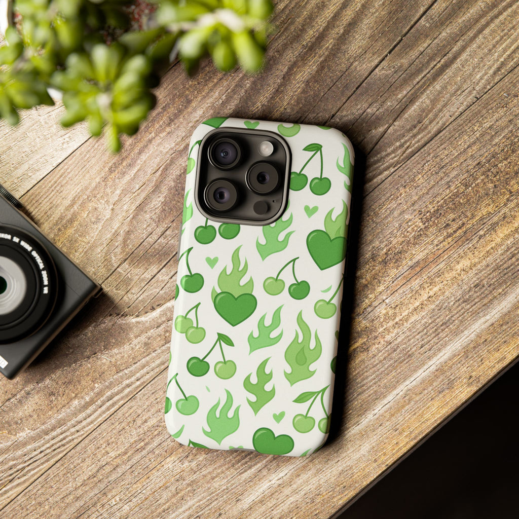 Green Flame Hearts Phone Case