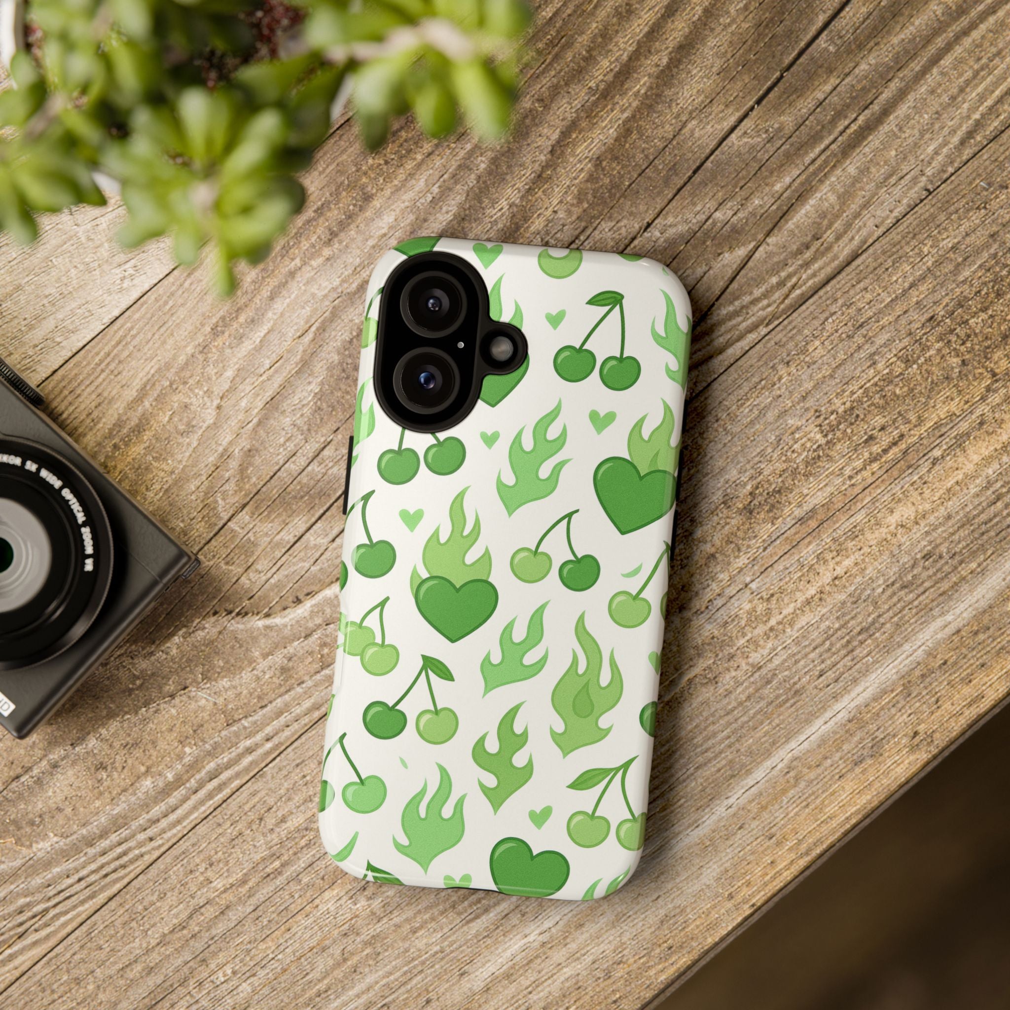 Green Flame Hearts Phone Case